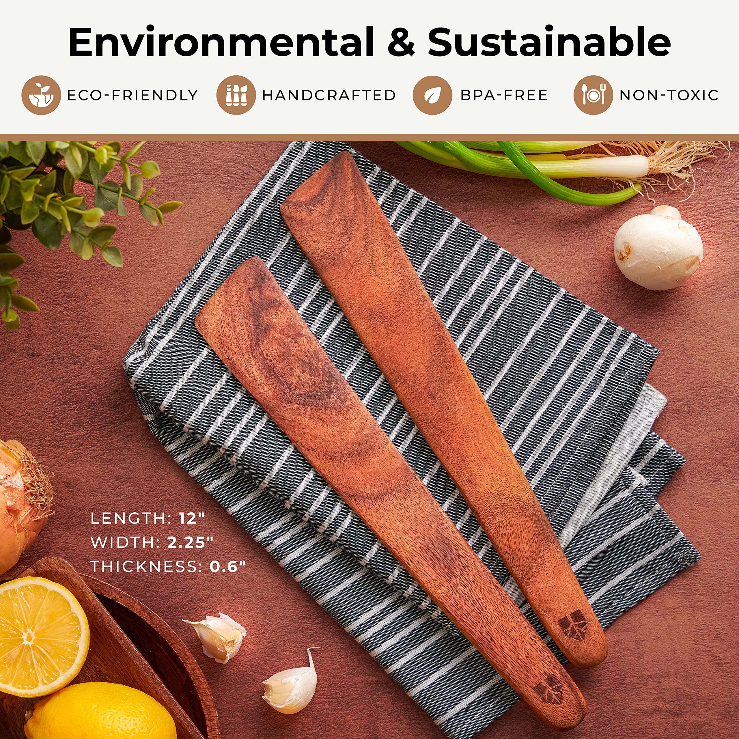 12 Inch Teak Wood Spatula For Cast Iron, Small Wood Flipper, Egg Scraper, Flat Wooden Turner, Multipurpose Wood Cooking Utensil,