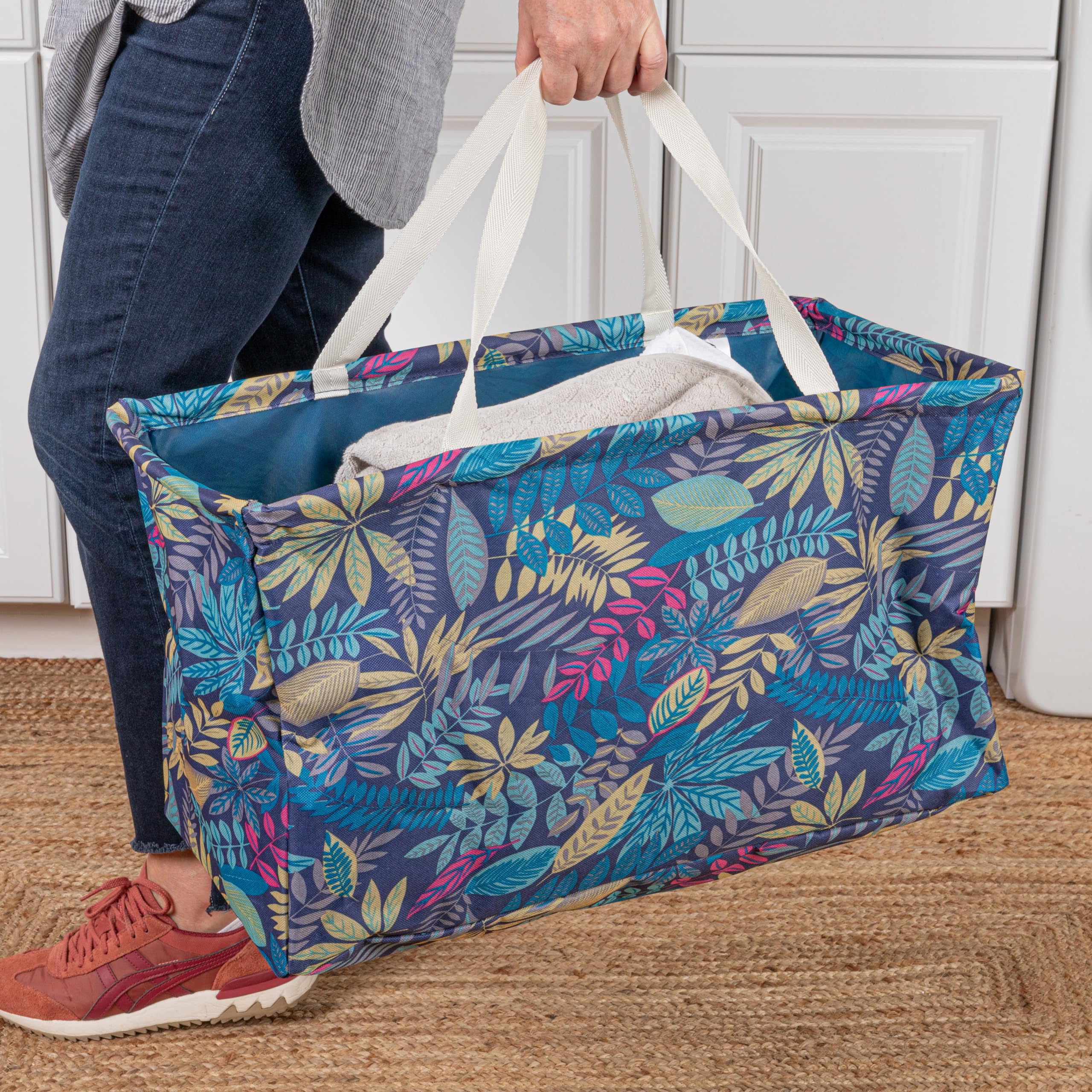 Household Essentials Krush Canvas Utility Tote| Reusable Beach Bag | Blue Palm Leaf
