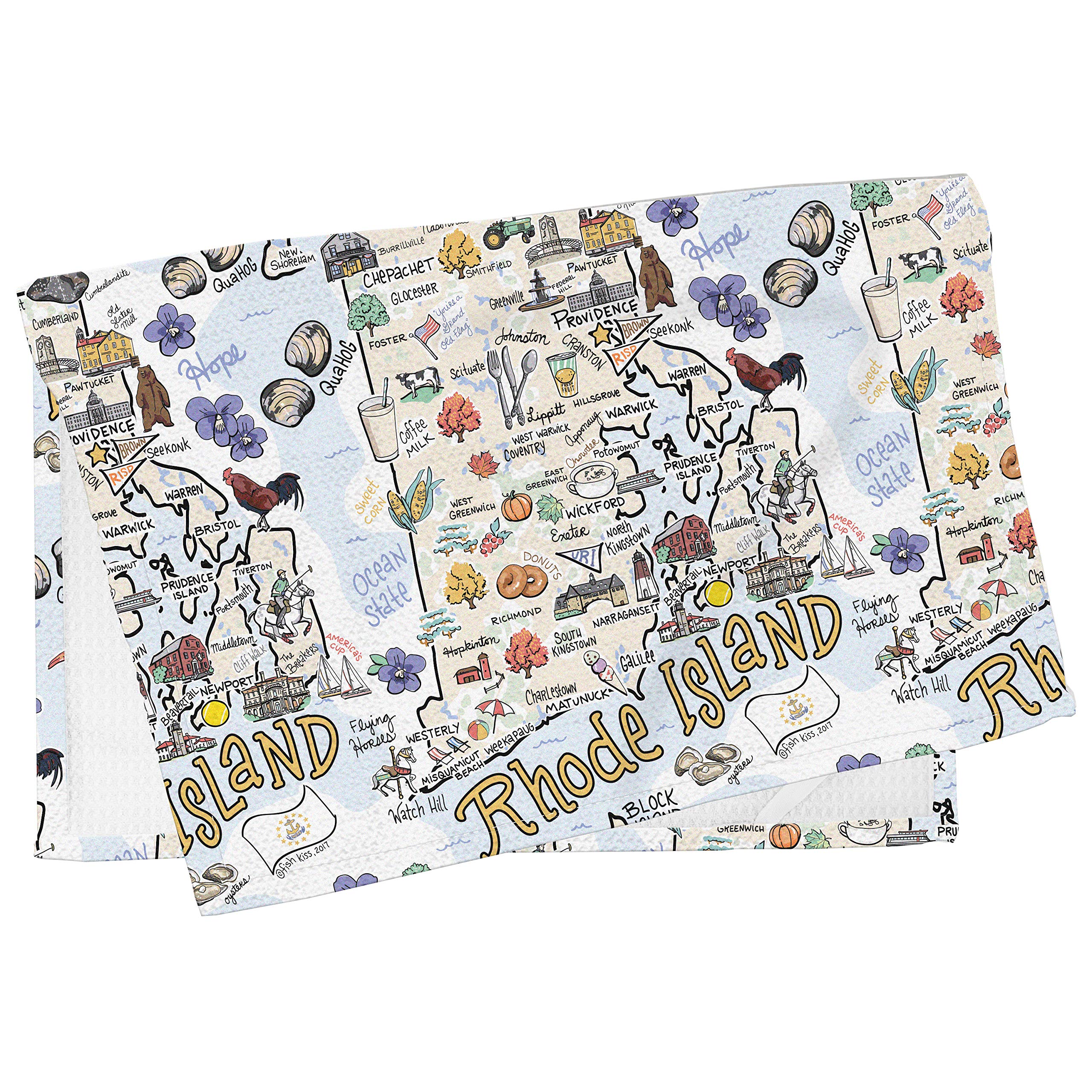 Fish Kiss 16''X24'' Rhode Island Map Towel Is 100% Microfiber Waffle Weave Help You Explore In Detail - Our Super Absorbent & So