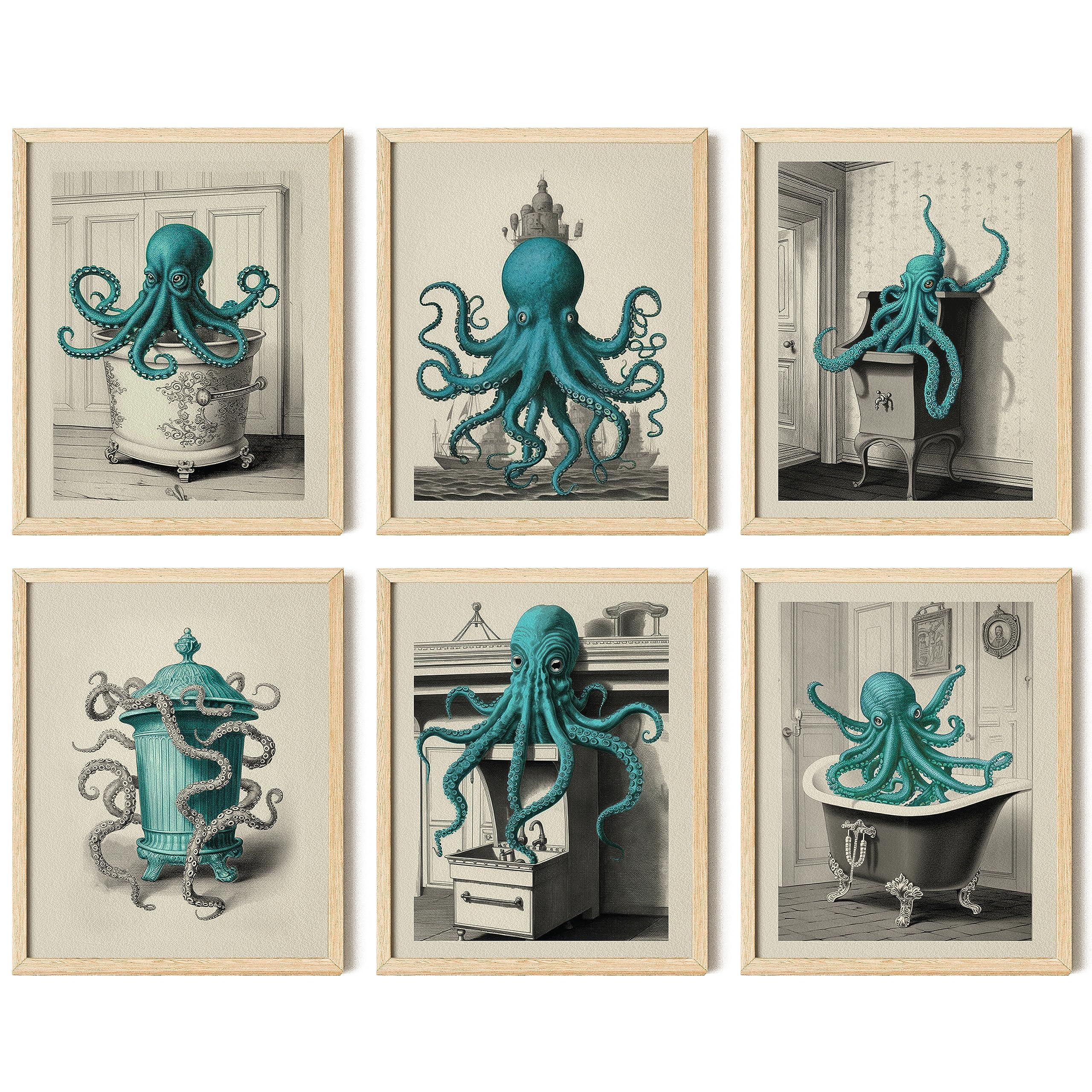 97 Decor Vintage Octopus Decor - Octopus Bathroom Decor, Nautical Octopus Wall Art, Octopus Posters, Sea Monster Artwork Picture