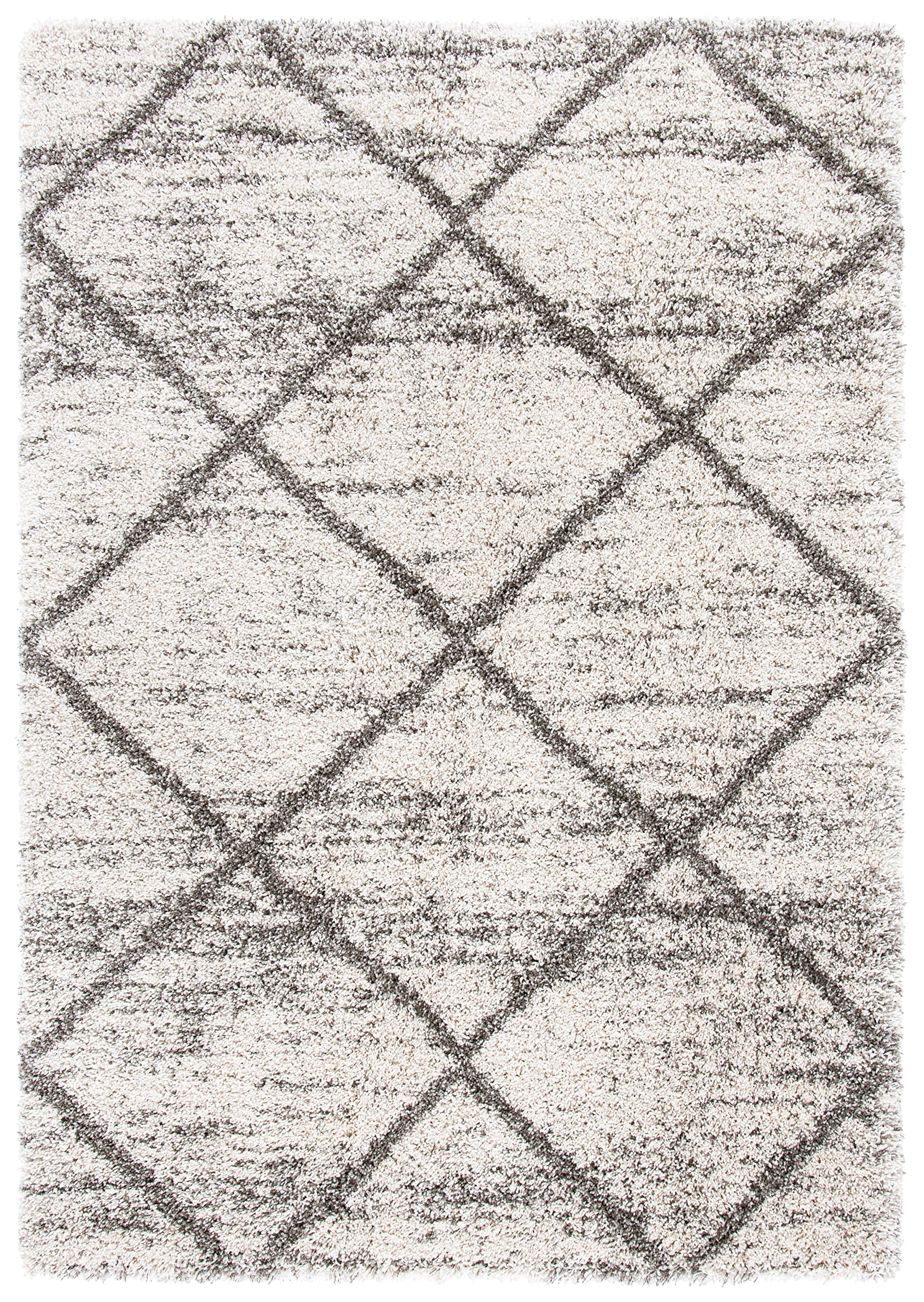 SAFAVIEH Hudson Shag Collection Accent Rug - 2 x 3, Grey & Beige, Modern Trellis Design, Non-Shedding & Easy Care, 2-inch Thic