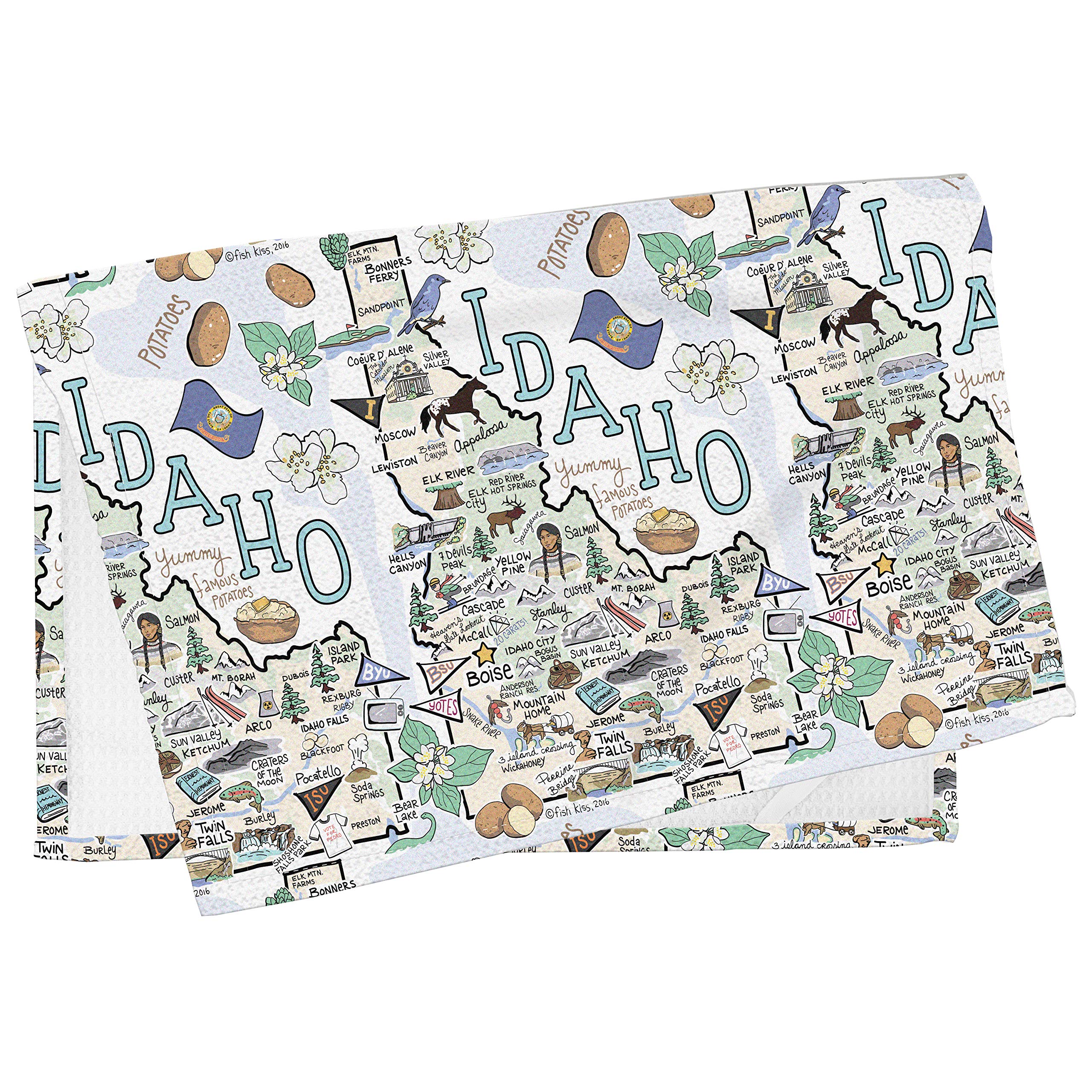 Fish Kiss 16''X24'' Idaho Map Towel Is 100% Microfiber Waffle Weave Help You Explore In Detail - Our Super Absorbent & Soft, Mac