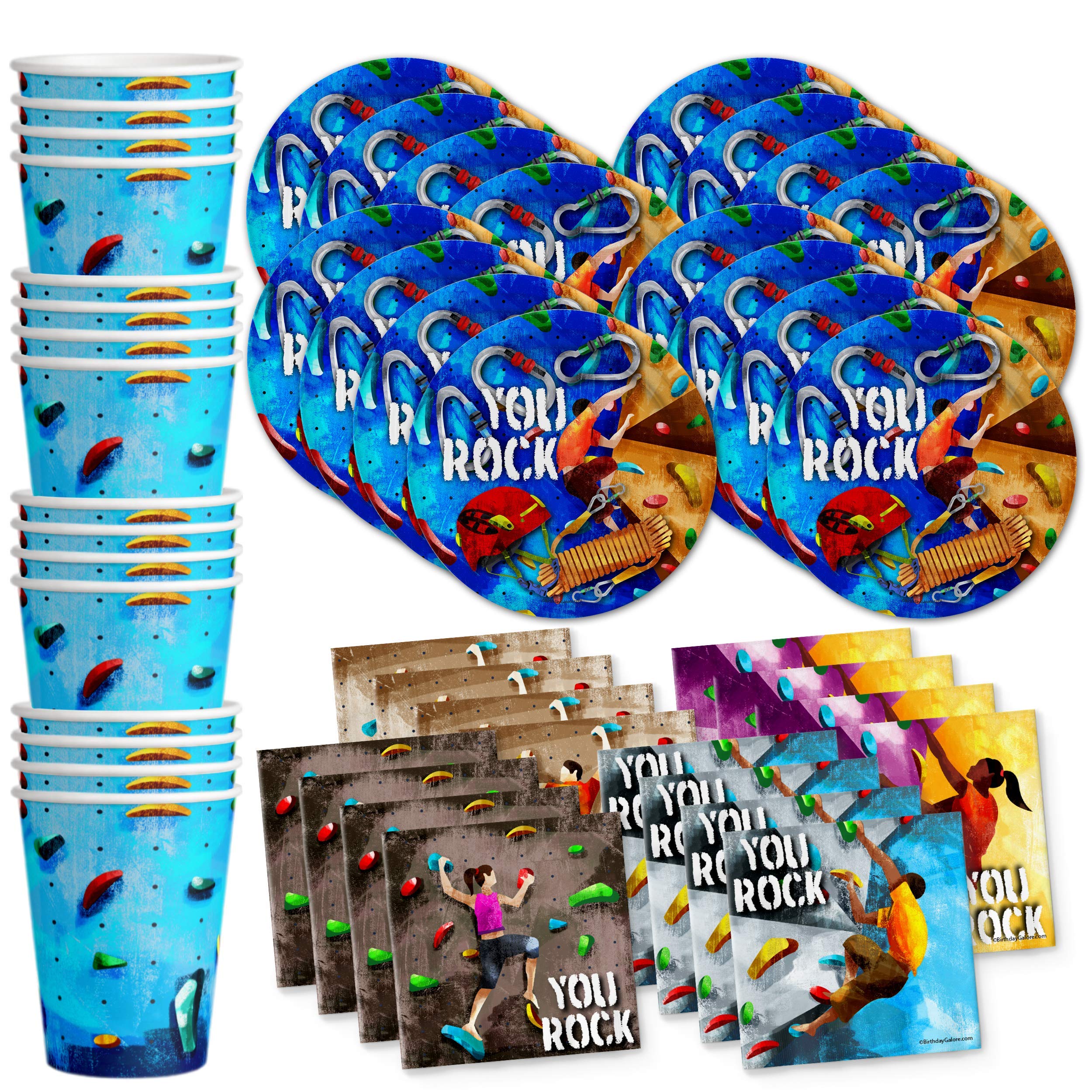 Rock Climbing Party Supplies Set Plates Napkins Cups Tableware Kit For 16
