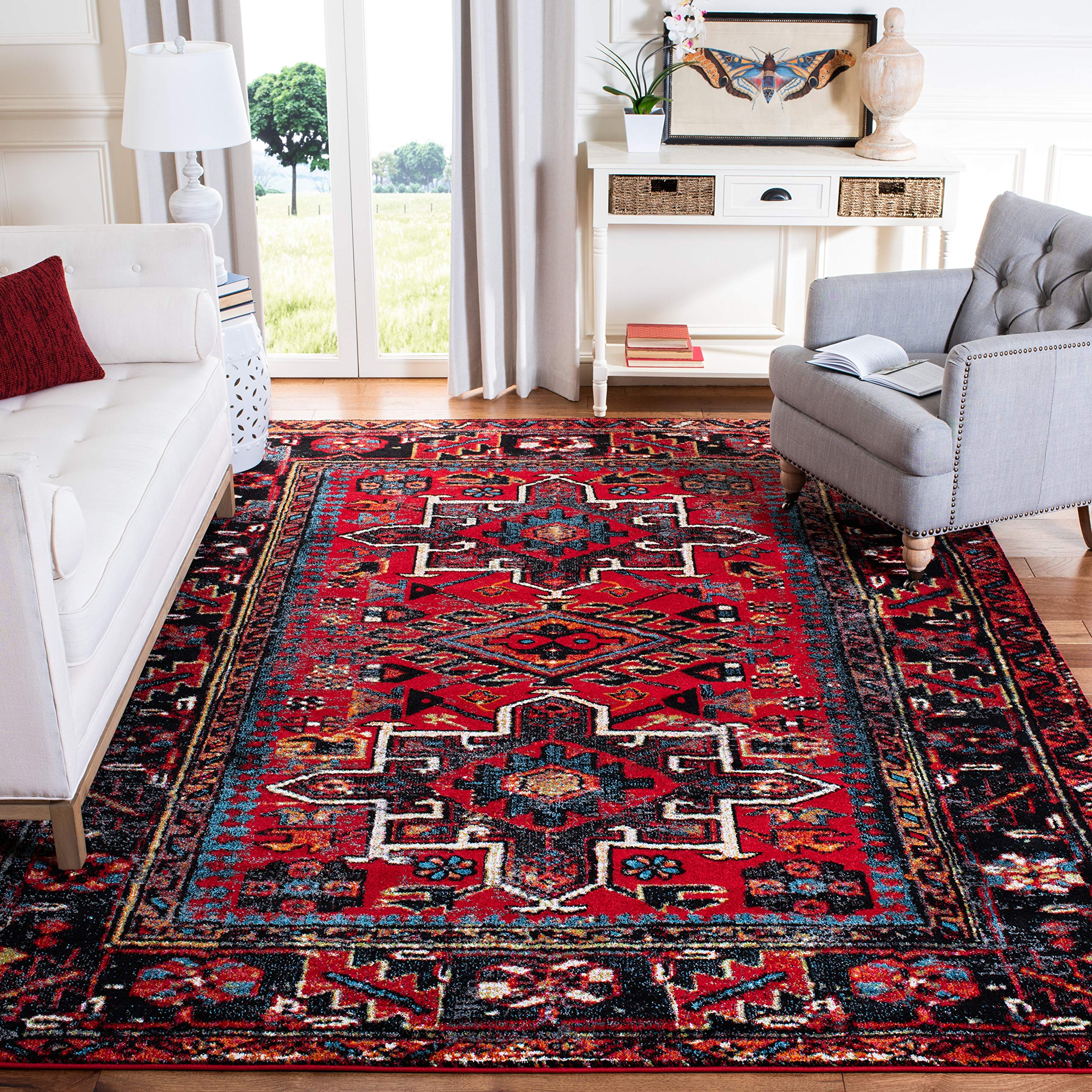 SAFAVIEH Vintage Hamadan Collection Area Rug - 3 Square, Red & Multi, Oriental Traditional Persian Design, Non-Shedding & Easy 