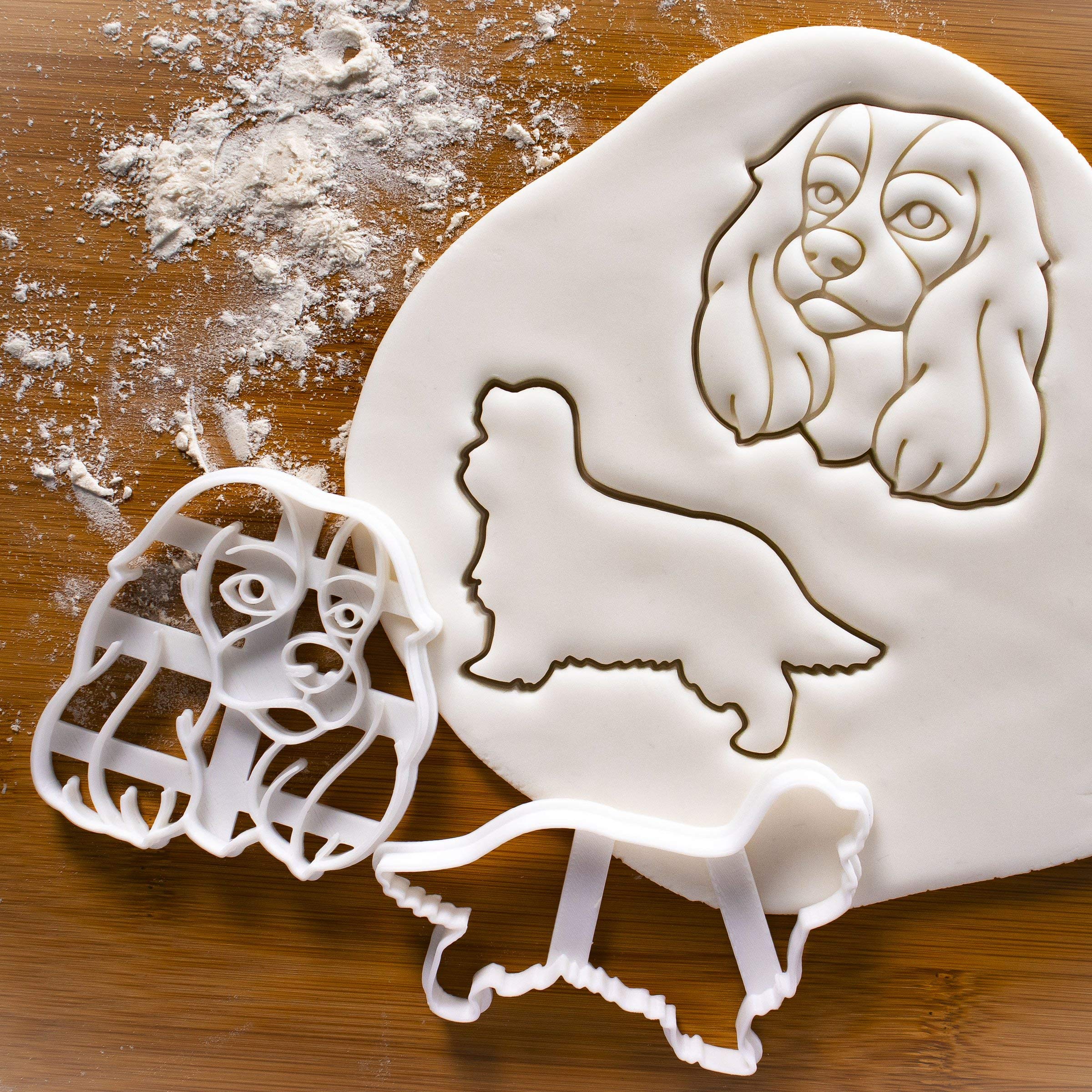 Set Of 2 King Charles Spaniel Cookie Cutters (Designs: Silhouette And Face), 2 Pieces - Bakerlogy