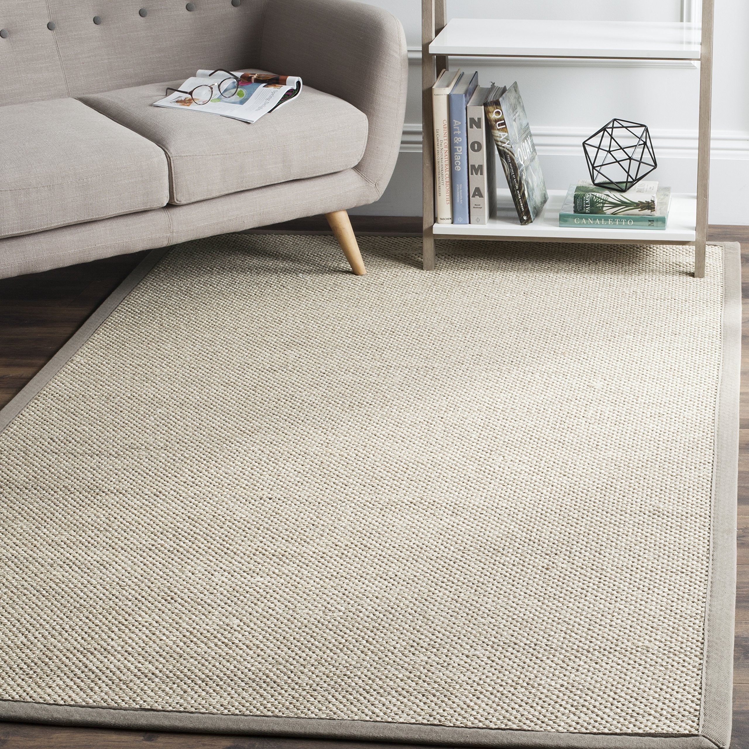 SAFAVIEH Natural Fiber Collection Area Rug - 5 x 8, Marble & Khaki, Border Sisal Design, Easy Care, Ideal for High Traffic Are