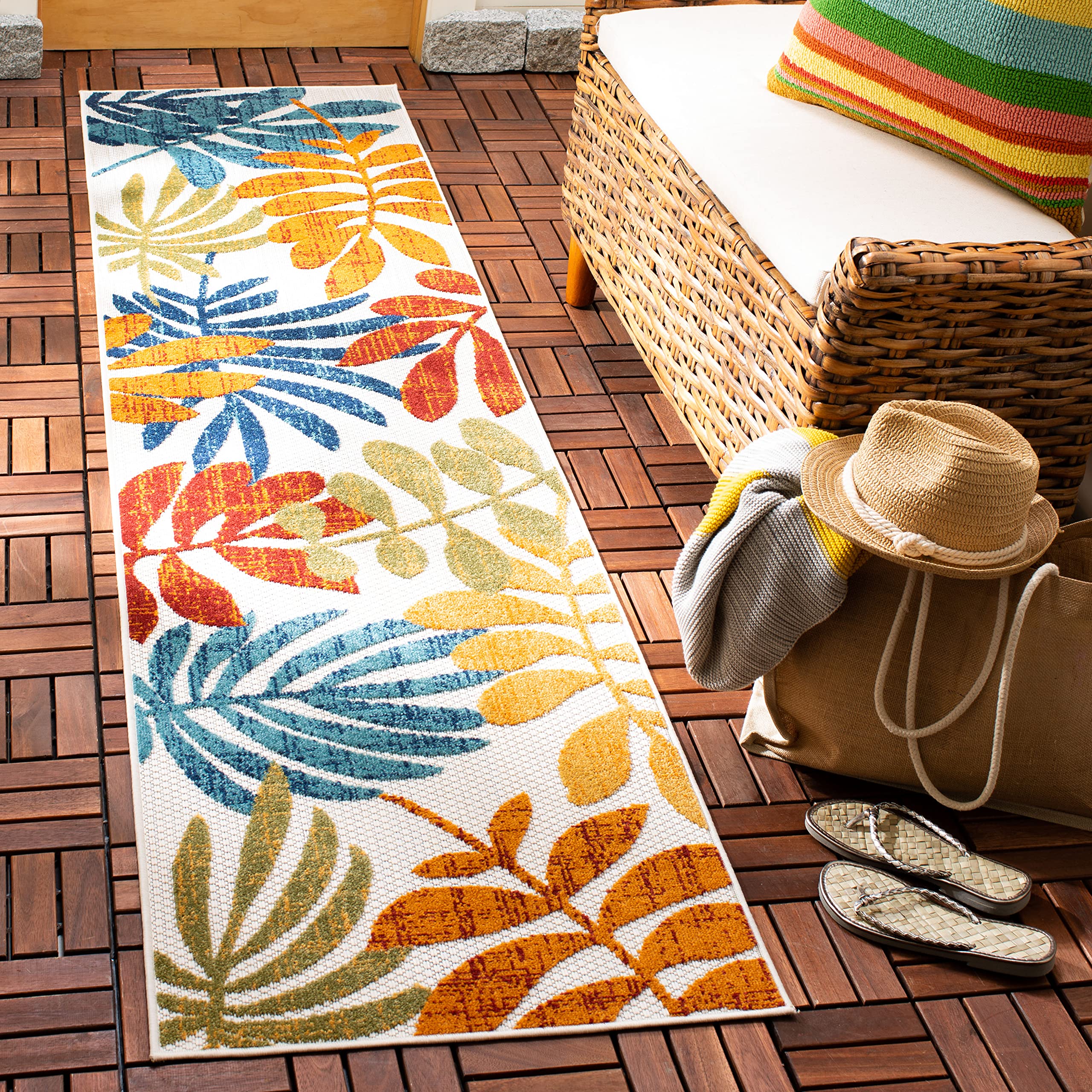 SAFAVIEH Cabana Collection Runner Rug - 16 Runner, Creme & Red, Casual Design, Stain Resistant, Ideal for High Traffic Areas in