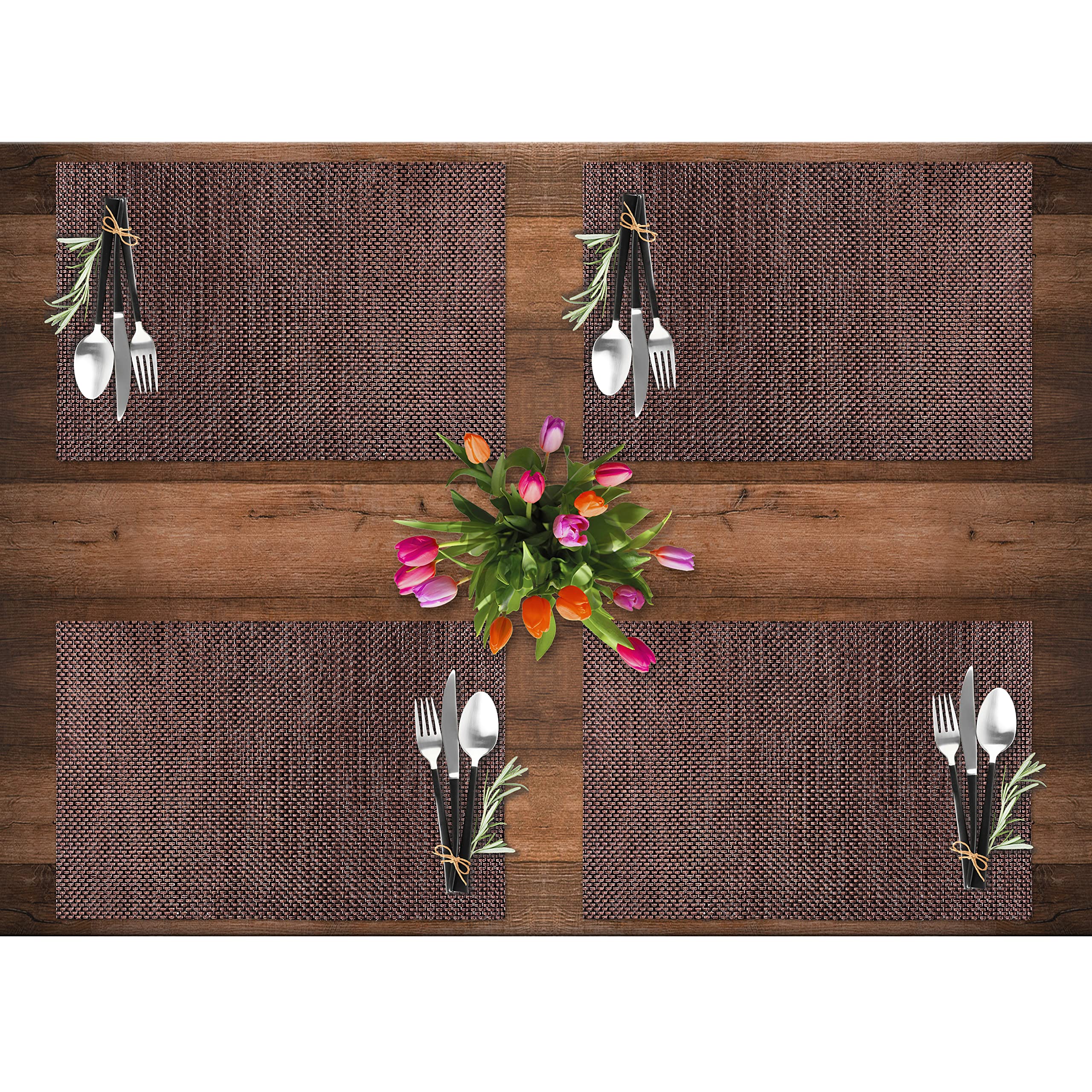 Ck Home Basketweave Runner (72 '' X12 '') & 4 Placemats (18 '' X12 '') Set Of 5, Vinyl Table Mats For Indoor/Outdoor Washable &