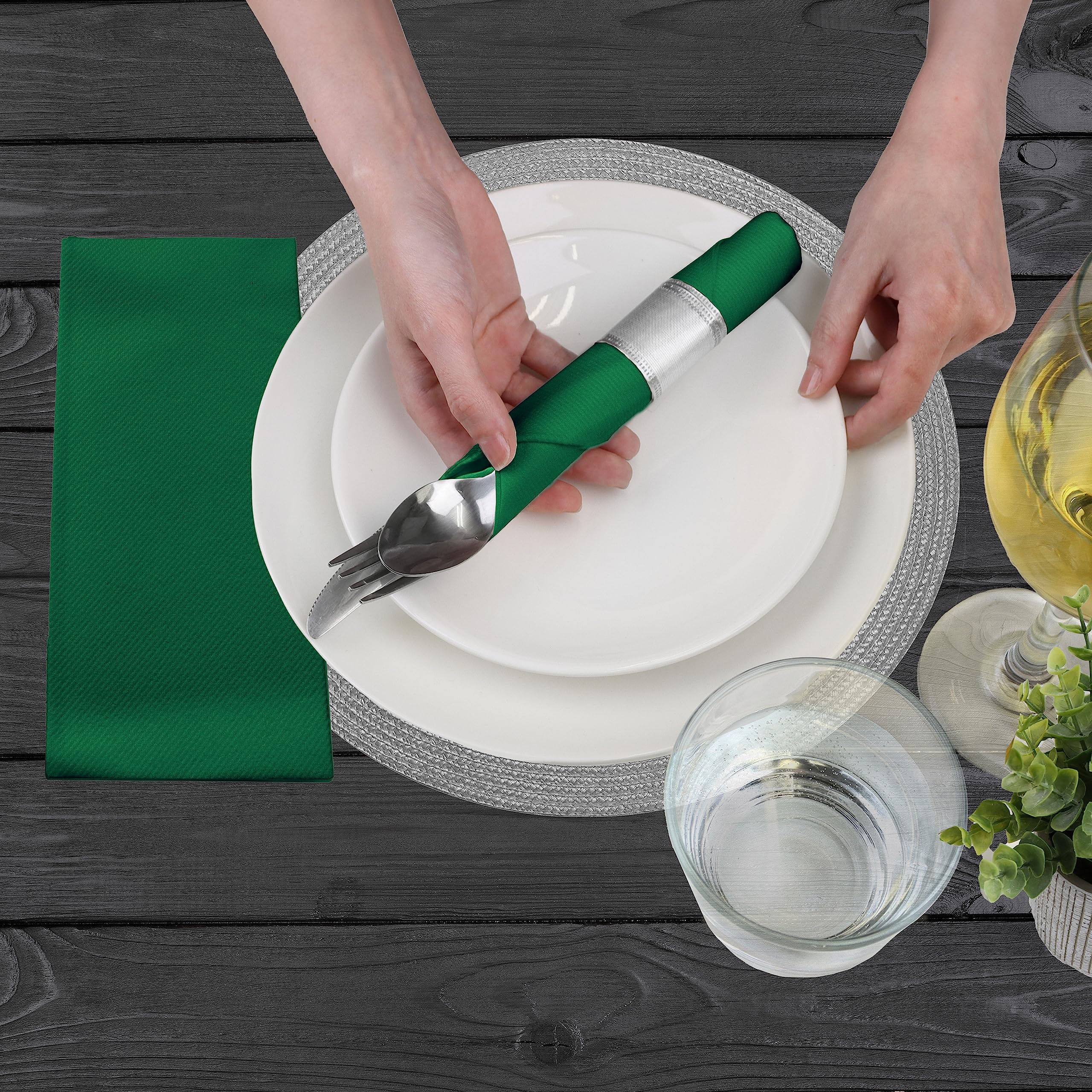 AH AMERICAN HOMESTEAD Paper Napkins - Disposable Green Linen-Like Dinner/Wedding Napkins 50 Count - Entertaining Party Essentials - Restaurant Quality Colored Table Napkins 15.75''x15.75'' (Green)