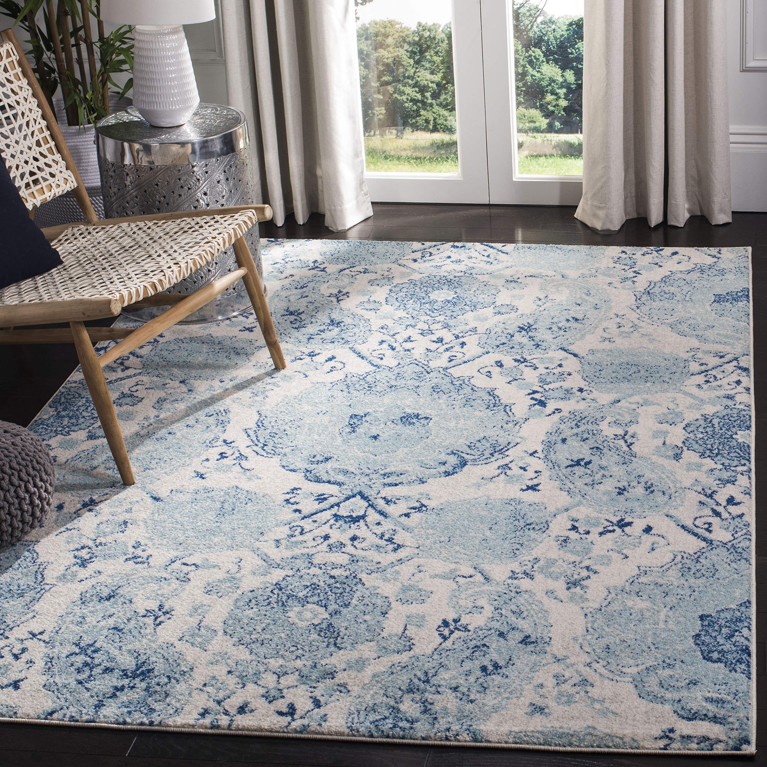 SAFAVIEH Madison Collection Accent Rug - 4 x 6, Cream & Turquoise, Boho Chic Glam Paisley Design, Non-Shedding & Easy Care, Id