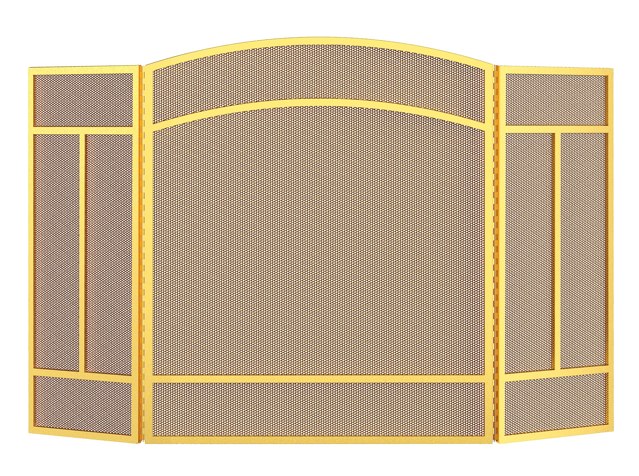Fire Beauty Fireplace Screen 3 Panel Wrought Iron 48''(L) X 29''(H) Spark Guard Cover(Golden Dusting)
