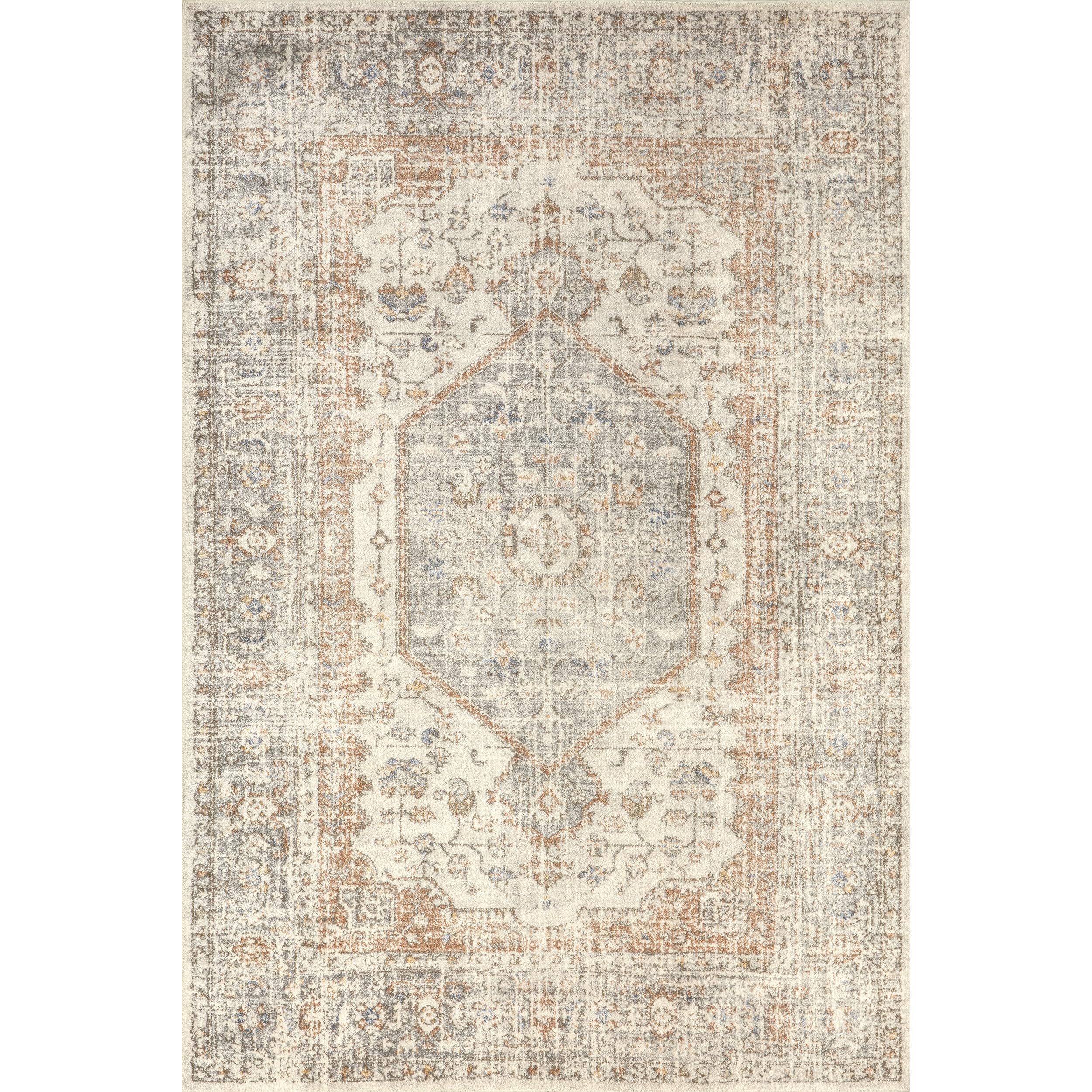 nuLOOM Jacquie Machine Washable Vintage Floral Ultra Thin Area Rug  5x8  Grey