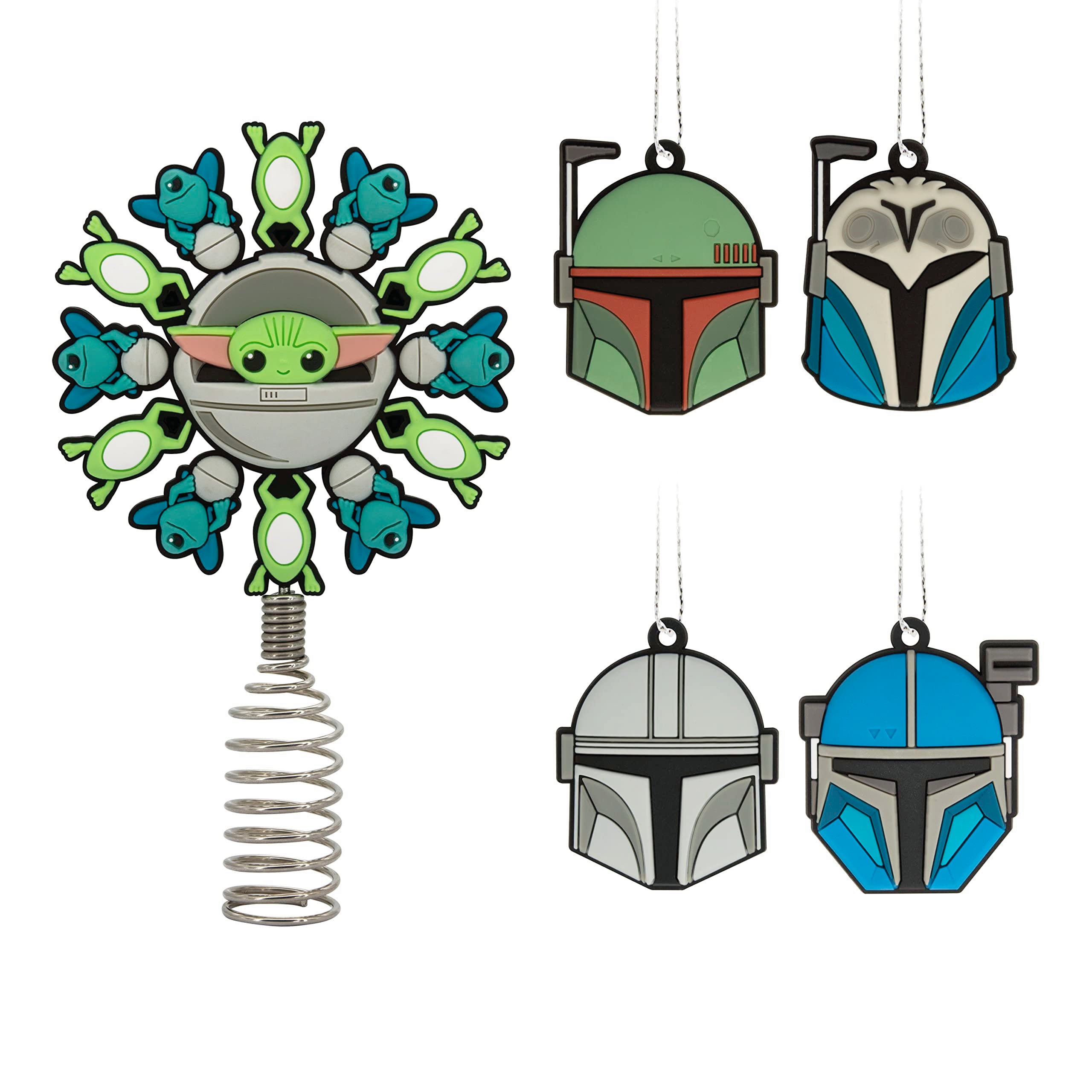 Hallmark Star Wars: The Mandalorian 5 Miniature Christmas Tree Topper and 1.7 Mini Ornaments, Set of 5 Shatterproof Ornaments, M