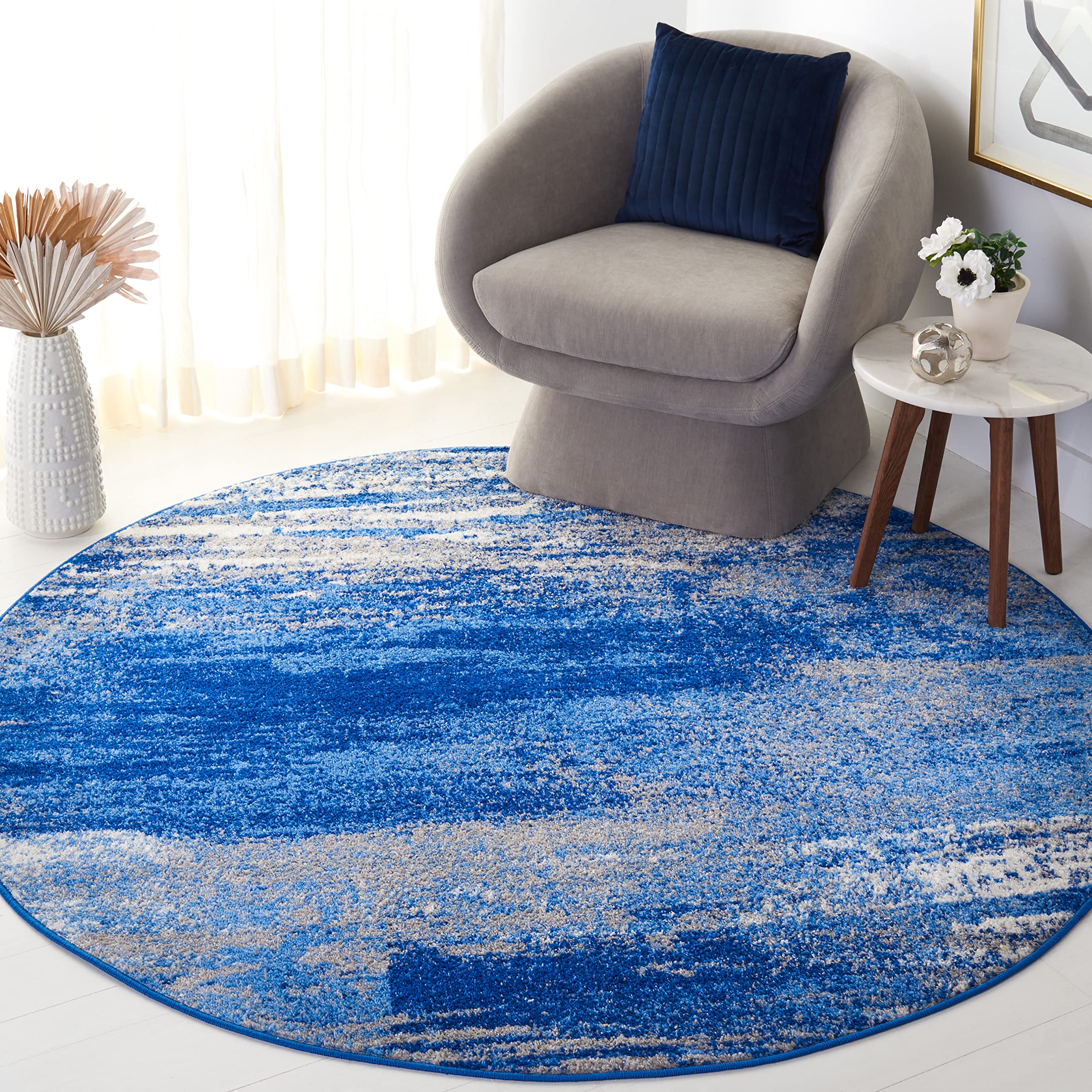 SAFAVIEH Adirondack Collection 12 Round Silver/Blue ADR112F Modern Abstract Non-Shedding Entryway Foyer Living Room Bedroom Kit