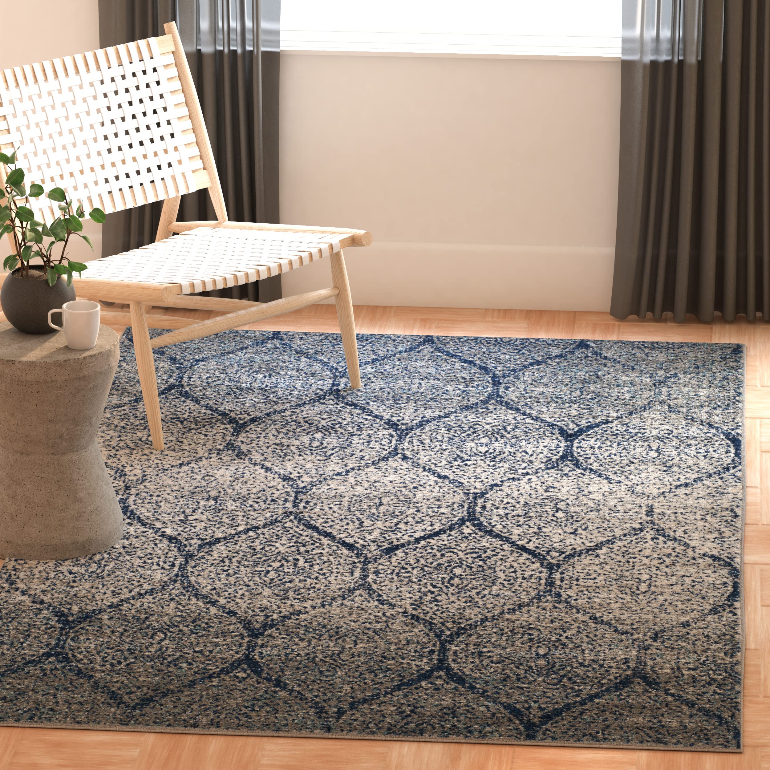 SAFAVIEH Madison Collection Accent Rug - 3 x 5, Navy & Silver, Glam Ogee Trellis Distressed Design, Non-Shedding & Easy Care, 