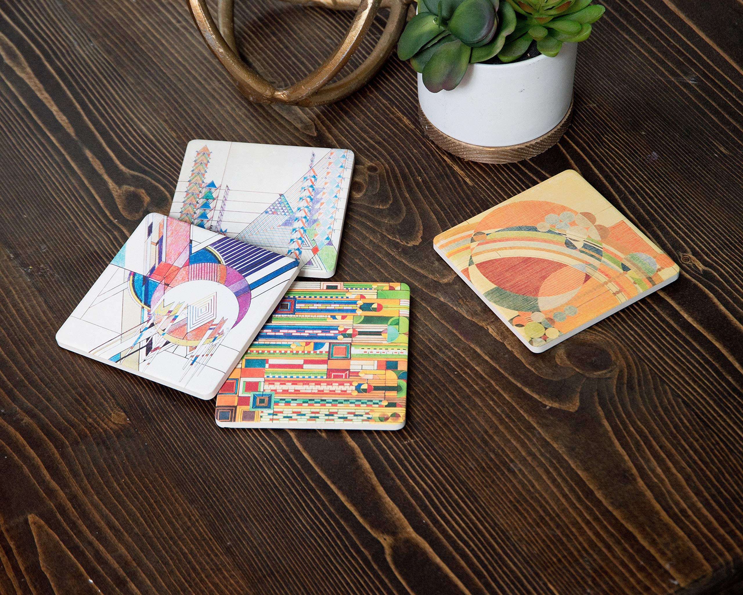 Coasterstone 1 Absorbent Stone Coasters, Frank Lloyd Wright Liberty Covers I   , 4.25'', Authentic Flw