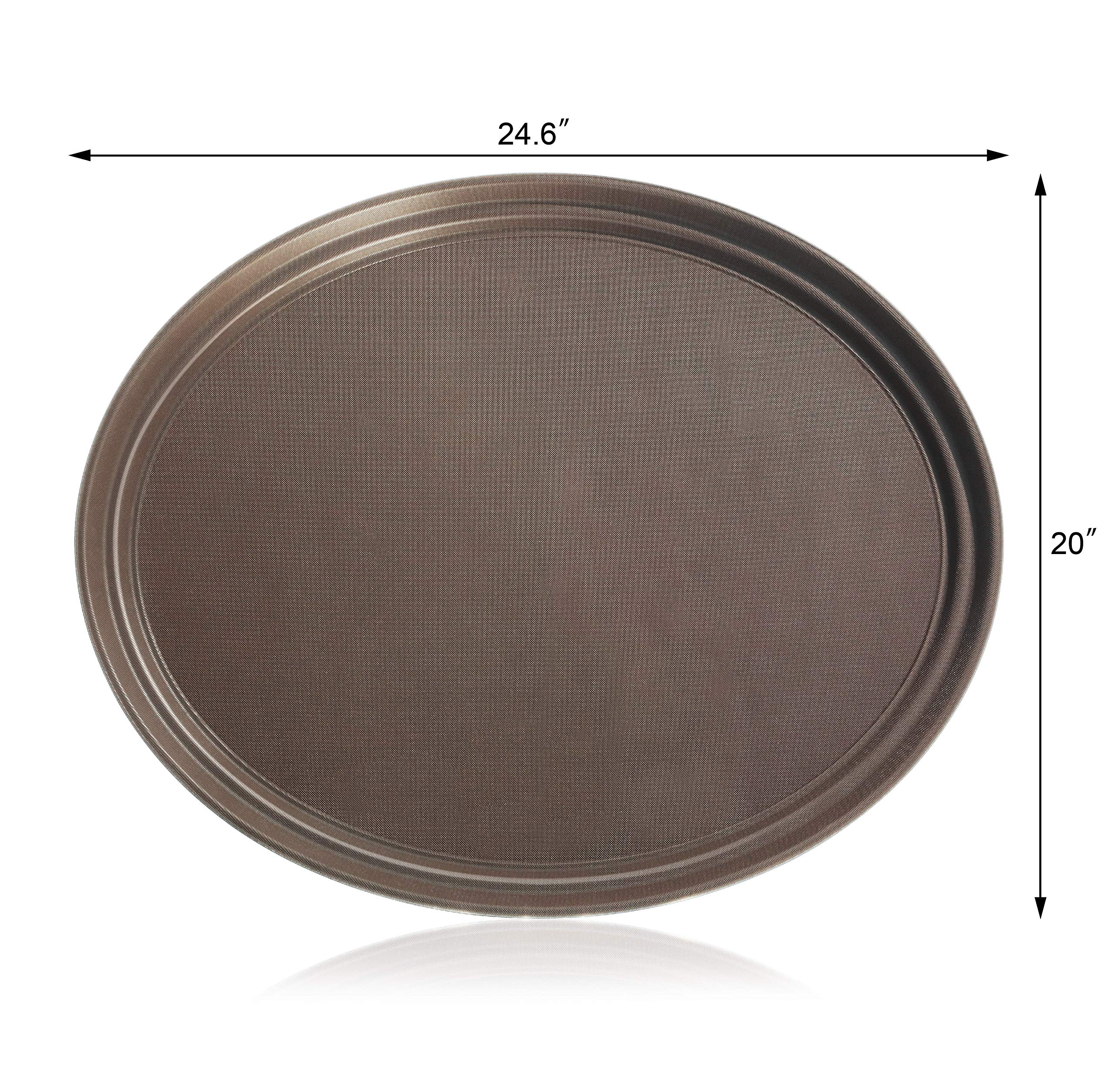 New Star Foodservice 25484 Non-Slip Tray, Plastic, Rubber Lined, Oval, 20.5 X 25.25-Inch, Brown