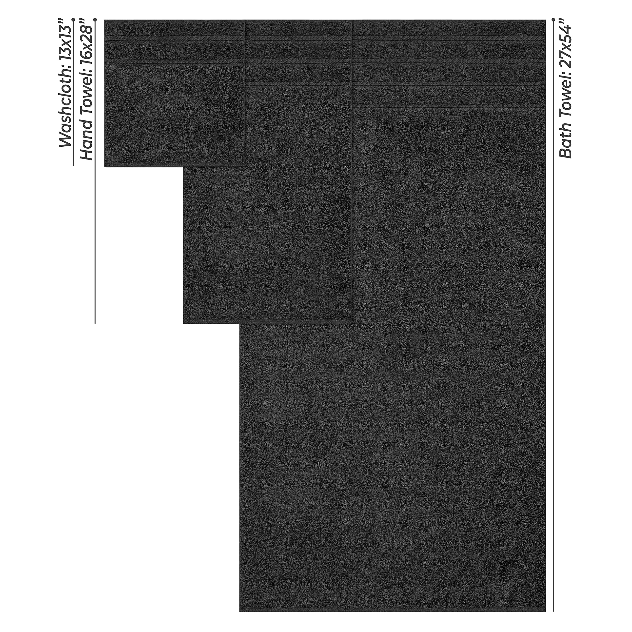 American Soft Linen 100% Turkish Carde Cotton 6 Piece Towel Set  560 GSM Towels for Bathroom  Super Soft 2 Bath Towels 2 Hand Towels 2 Washcloths  Coal Black