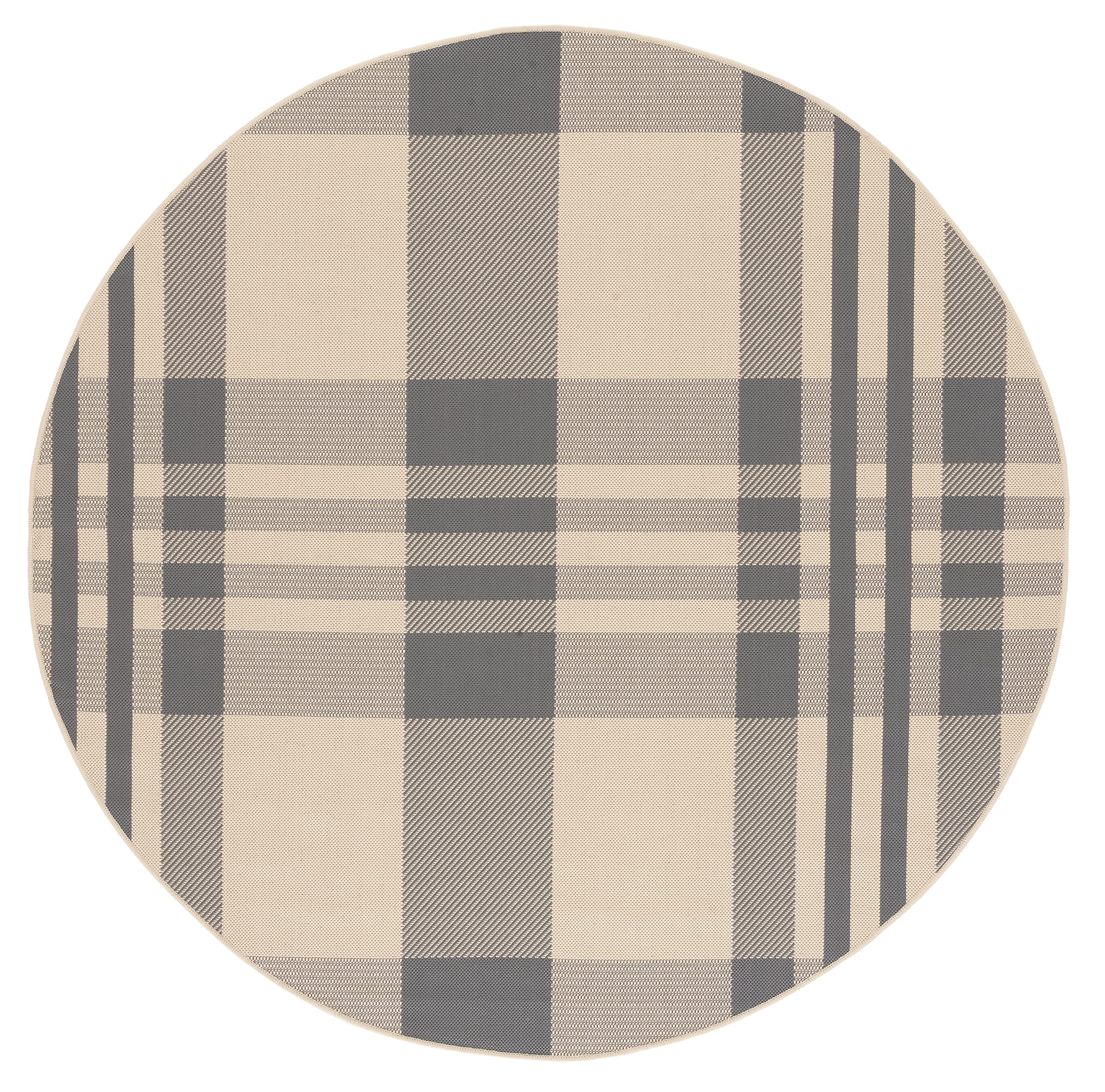 SAFAVIEH Courtyard Collection 67 Round Grey/Bone CY6201 Plaid Indoor/ Outdoor Patio Backyard Mudroom Area Rug