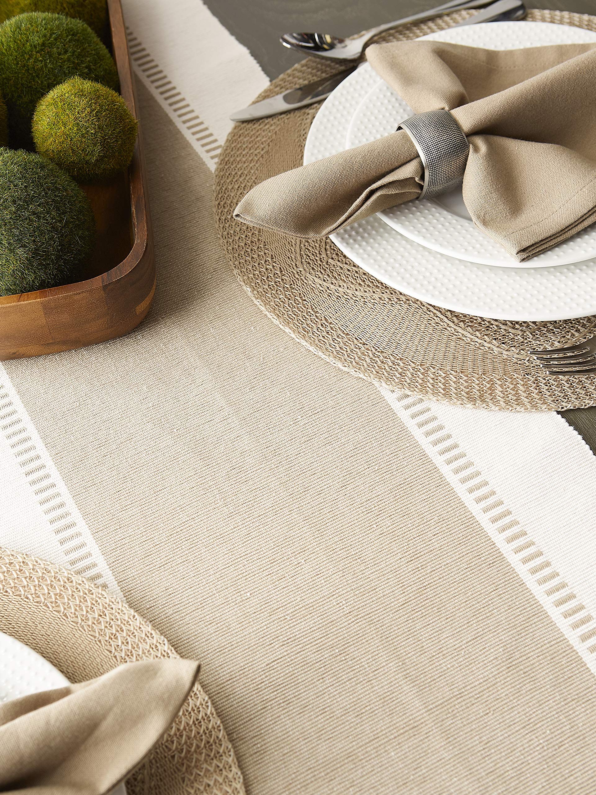 DII Dobby Stripe Woven Table Runner  13x108 (13x113.5  Fringe Included)  Stone