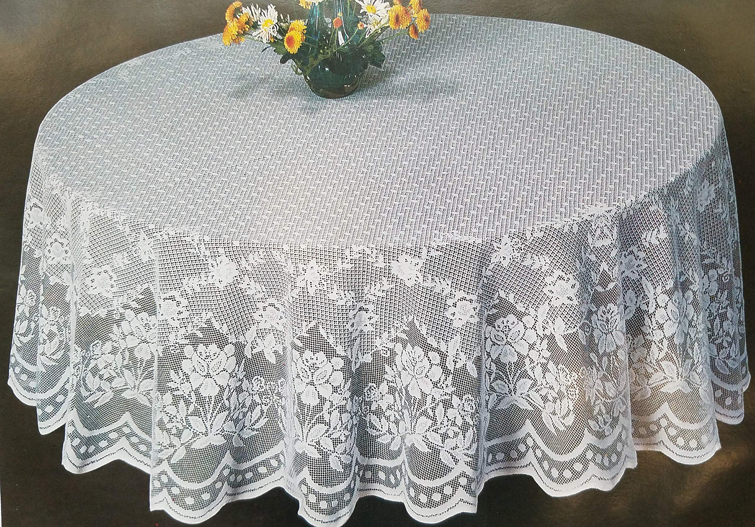 Adonisusa Tablecloth White Lace - 70 Inch Round With Floral Pattern For Wedding, Reception Or Birthday Party