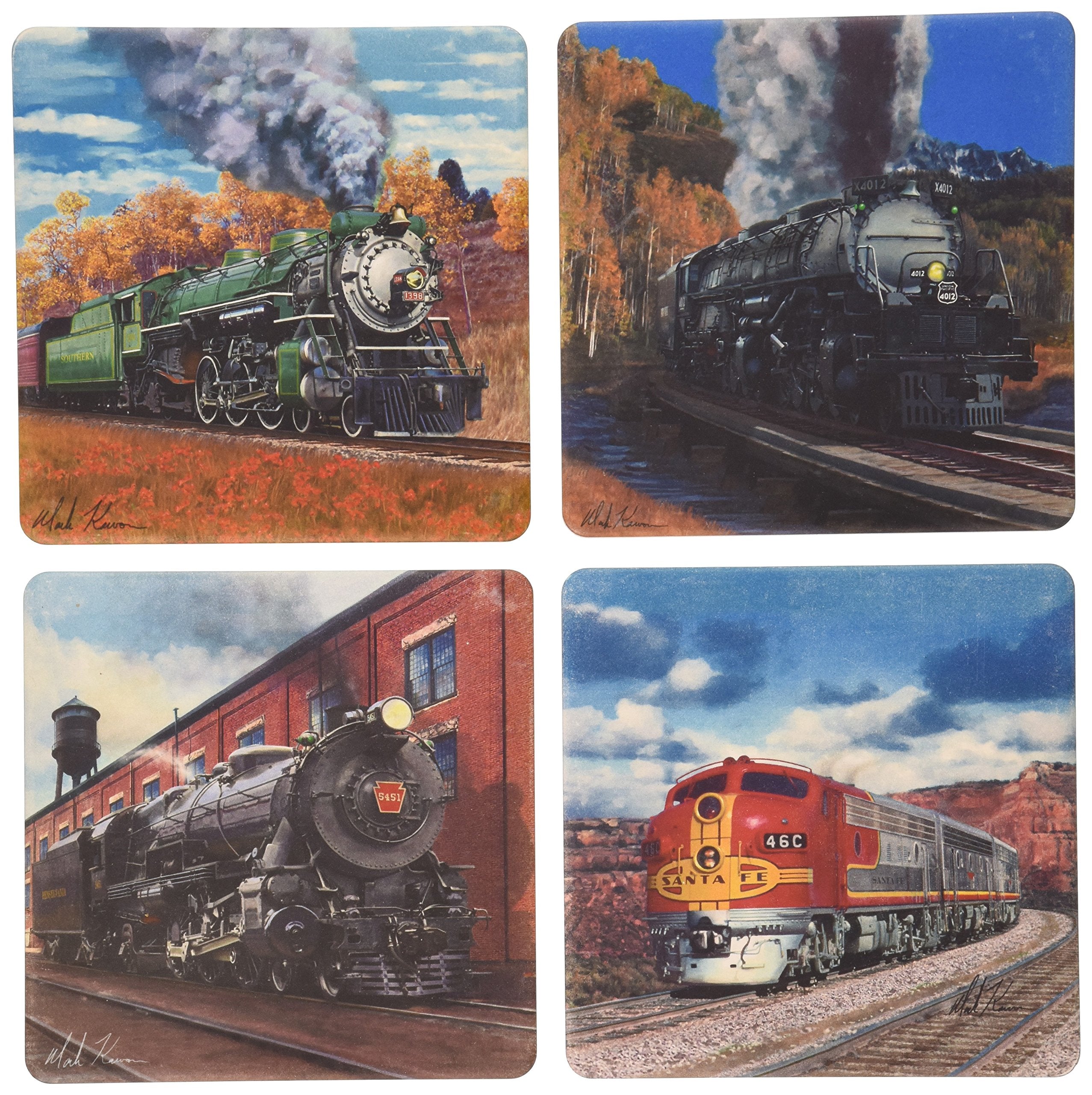 Coasterstone Absorbent Coasters, 4-1/4-Inch, ''Trains'', Set Of 4