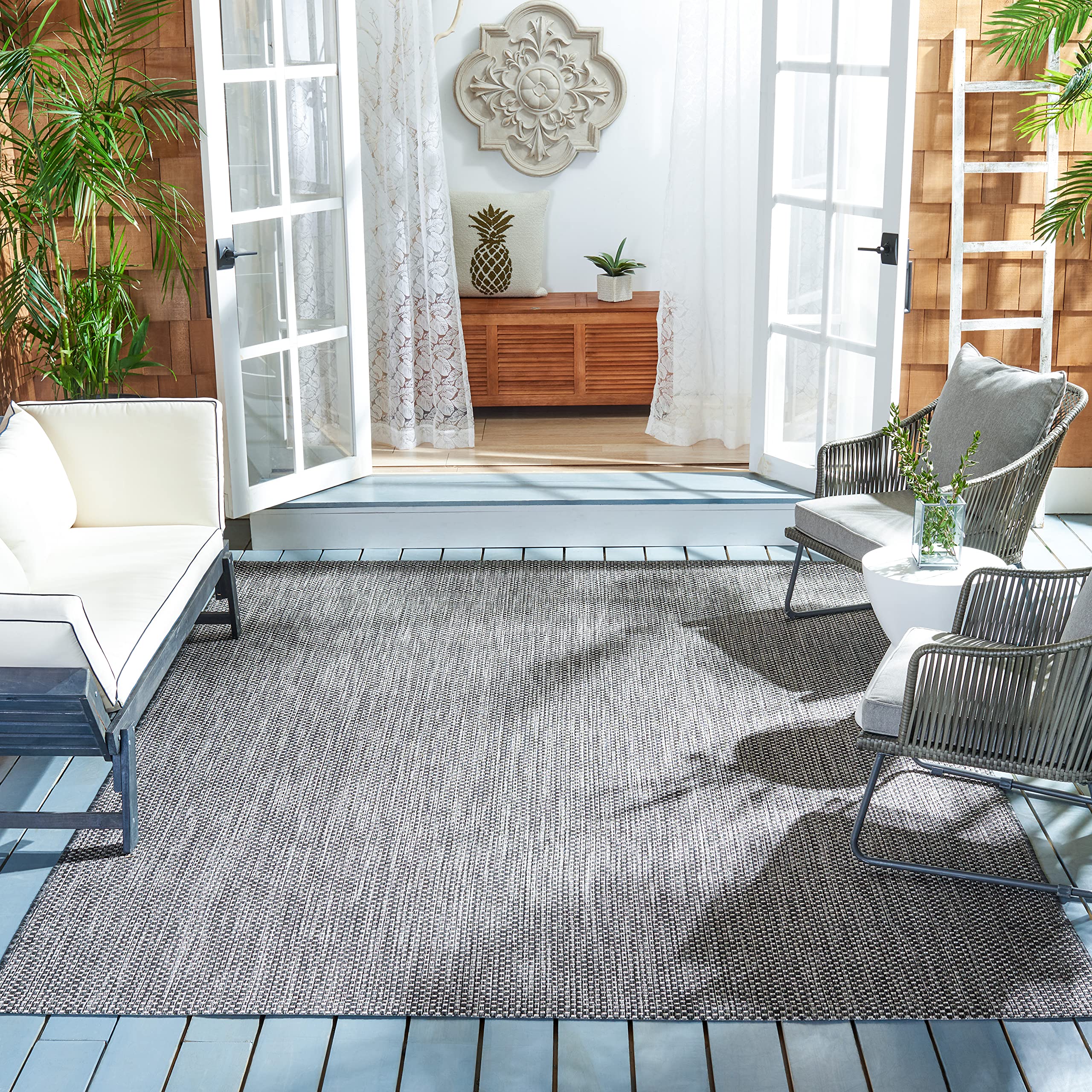 SAFAVIEH Courtyard Collection 71 Square Black/Beige CY8521 Indoor/ Outside Waterproof Easy cleansingPatio Backyard Mudroom Area