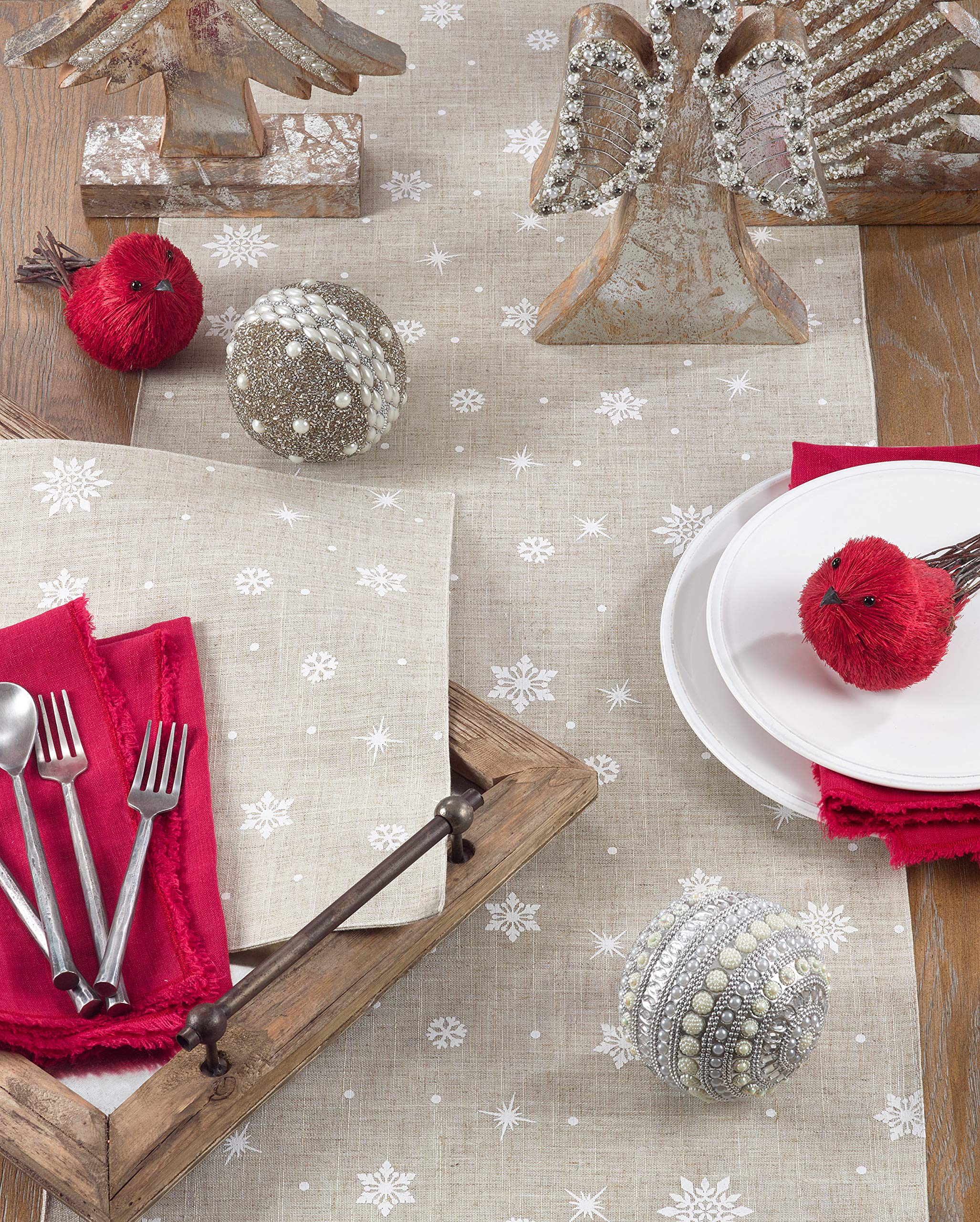 Saro Lifestyle Snowflake Design Table Runner, Natural, 16'' X 70''
