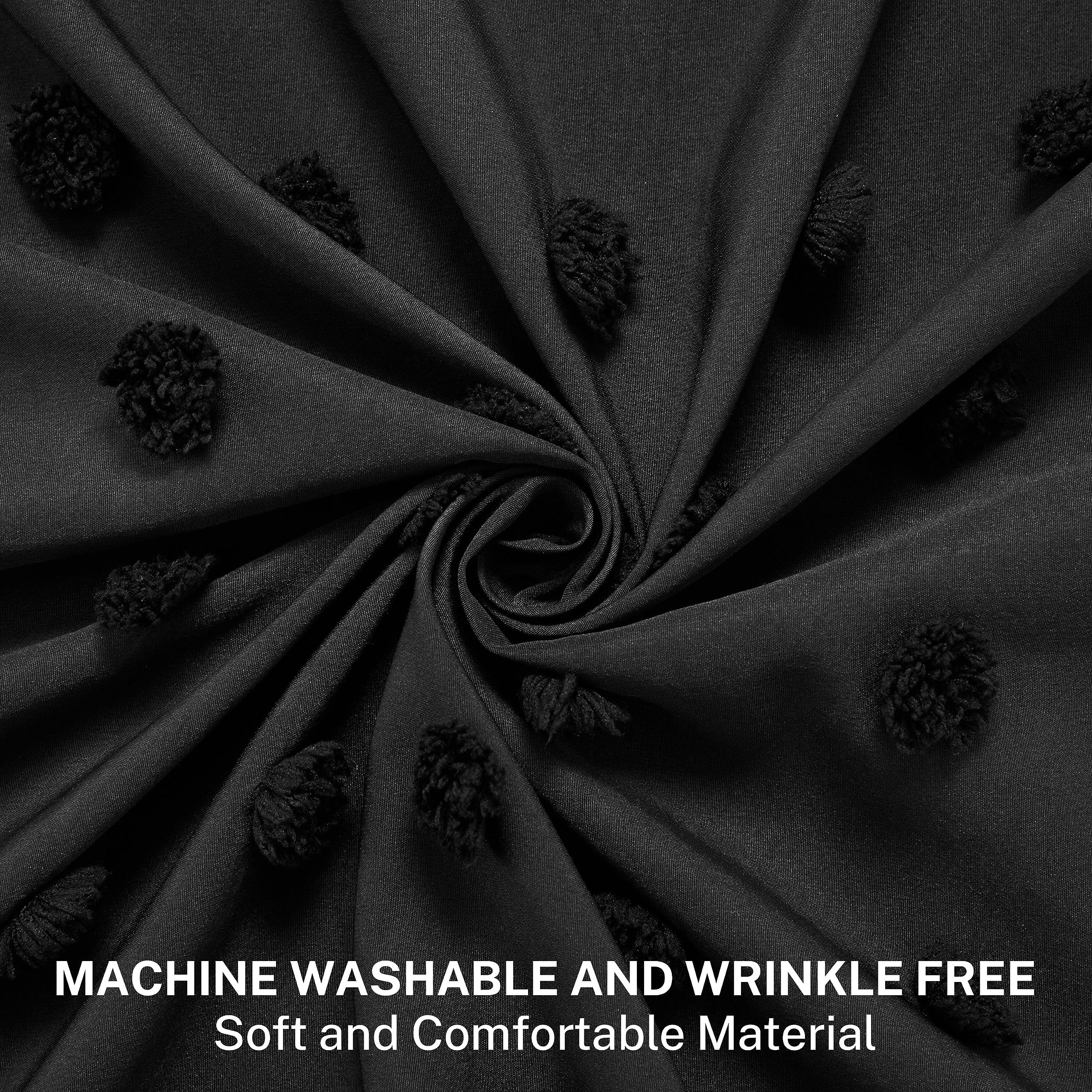 Siiluminisoy Small Stall Black Boho Shower Curtain Woven Fabric Cute Shower Curtain, 36 X 72 Tufted Pleat Floral Textured Modern