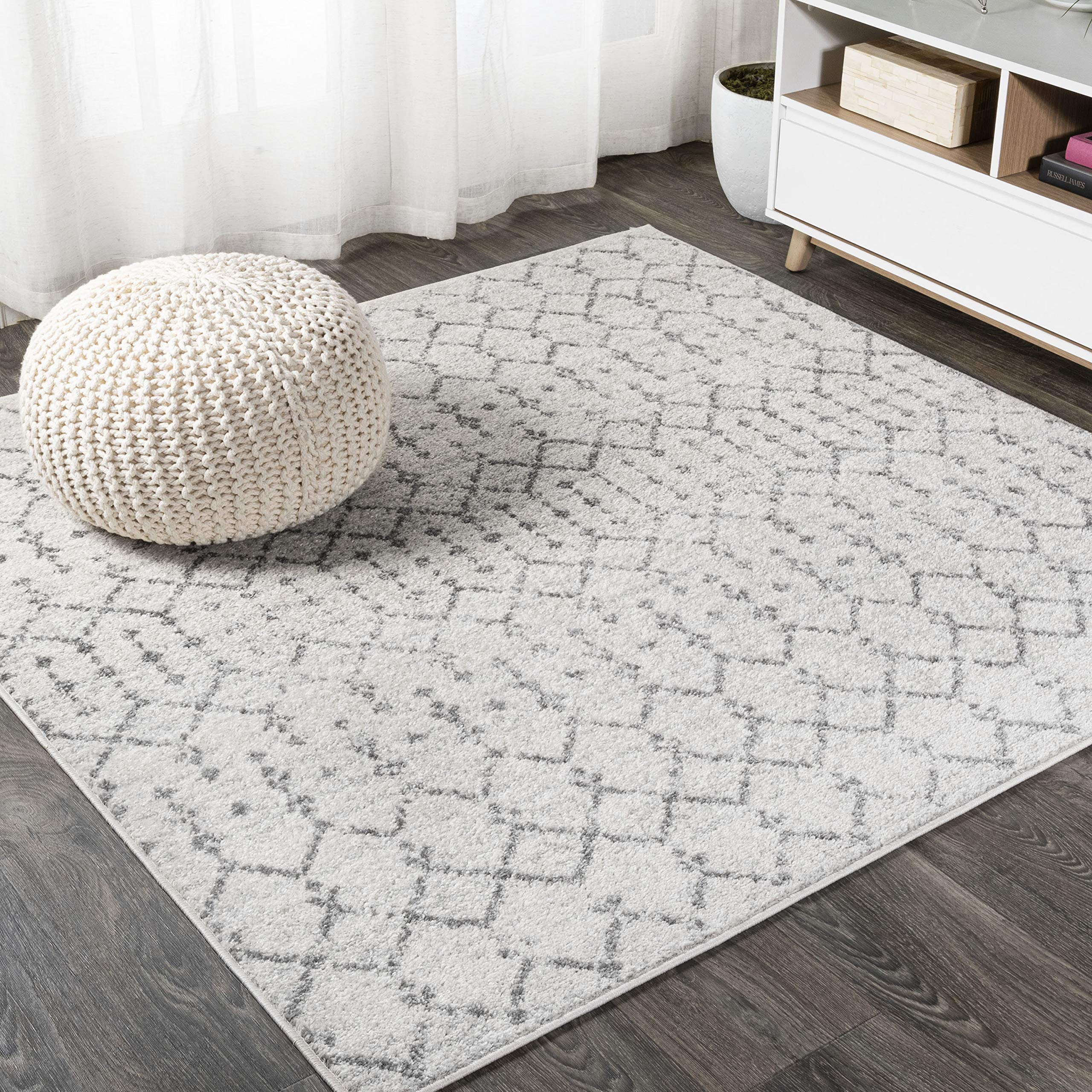 JONATHAN Y MOH101B-3SQ Moroccan Hype Boho Vintage Diamond Cream/Gray 3 Square Area Rug, Pet Friendly, Non Shedding, Stain Resis