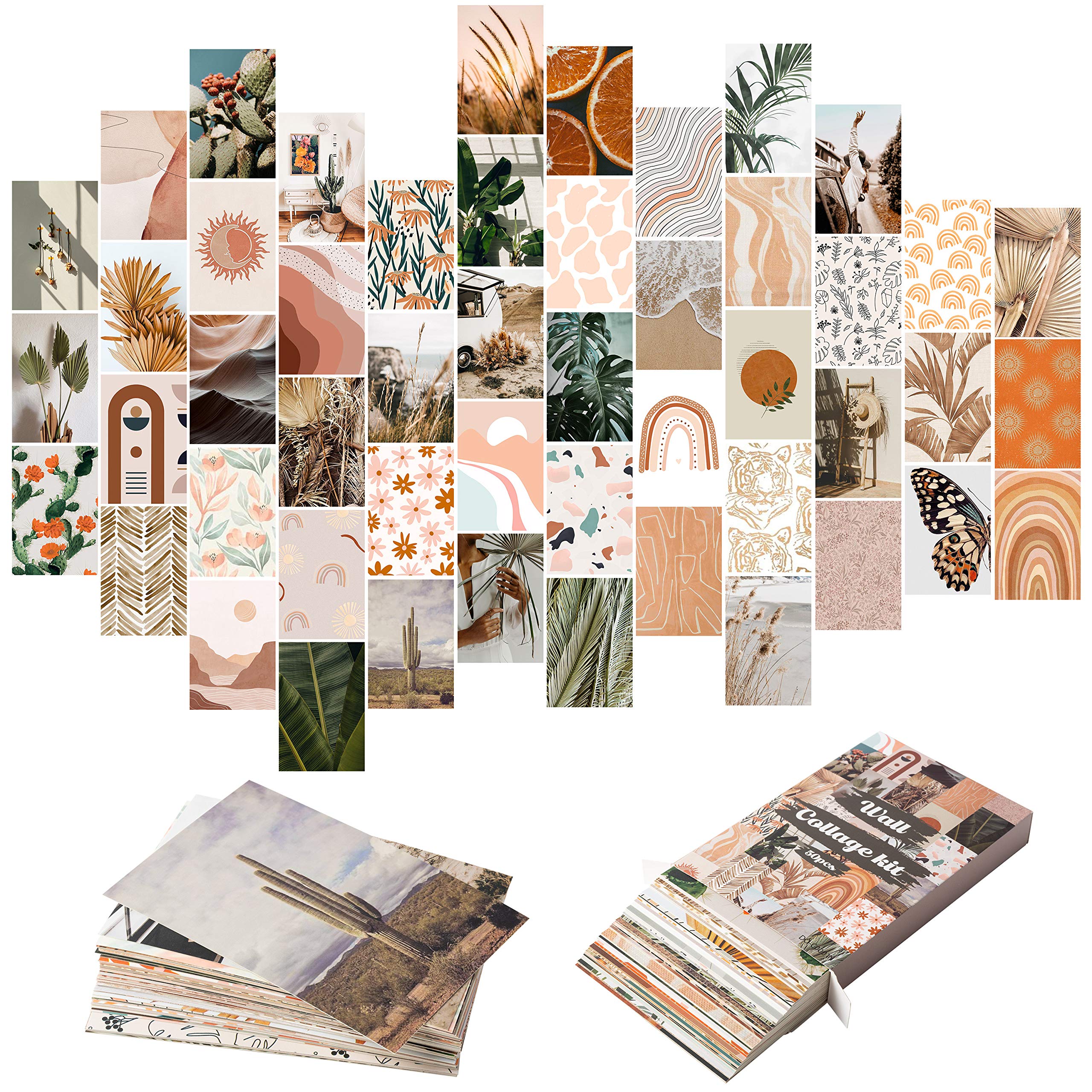 Yopyame 50Pcs Boho Aesthetic Pictures Wall Collage Kit, Peach Teal Photo Collection Collage Dorm Decor For Girl Teens And Women,