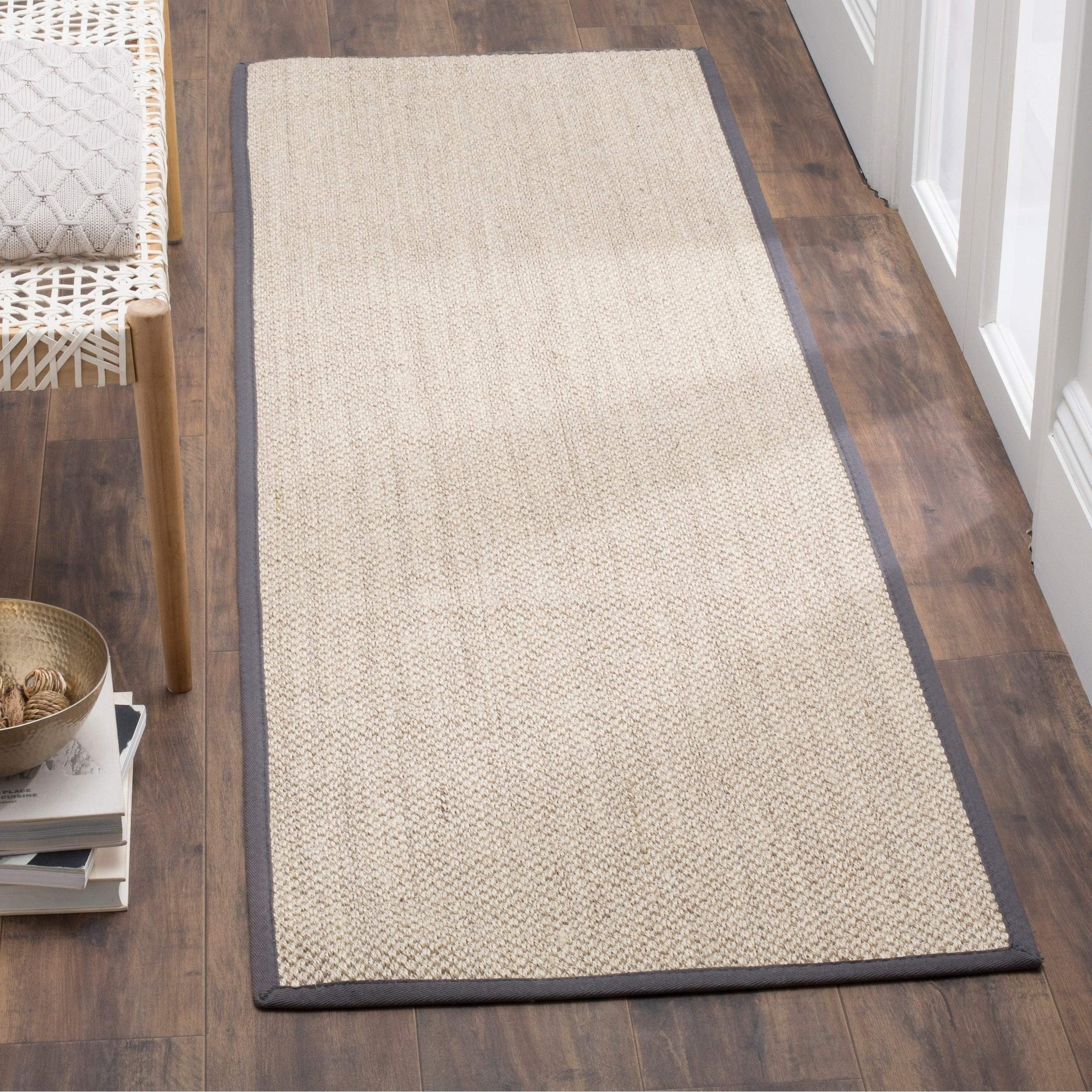 SAFAVIEH Natural Fiber Collection Runner Rug - 26 x 16, Marble & Dark Grey, Border Sisal Design, Easy Care, Ideal for High Tra