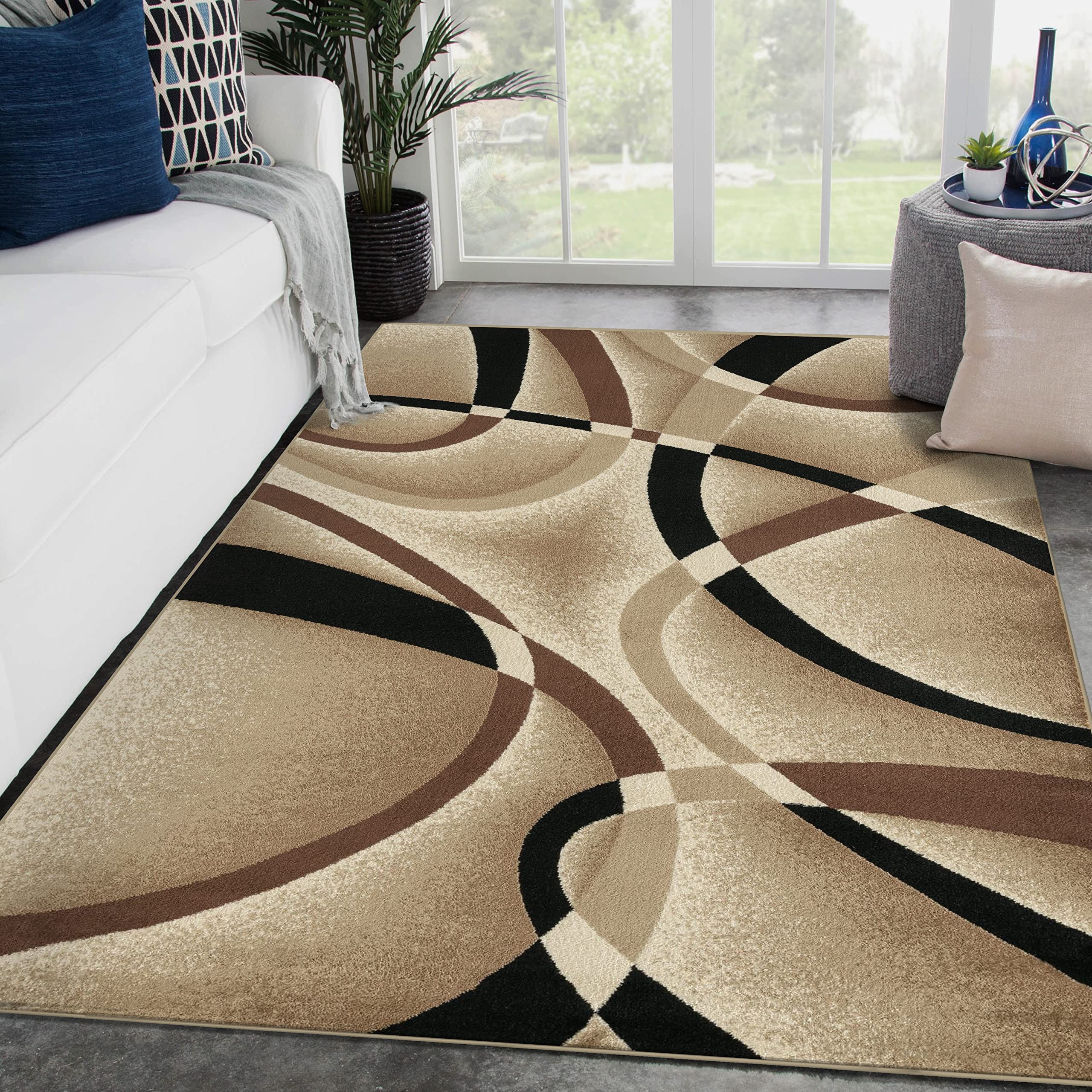 2305 Geometric Abstract Beige 5x7 Area Rugs for Living Room