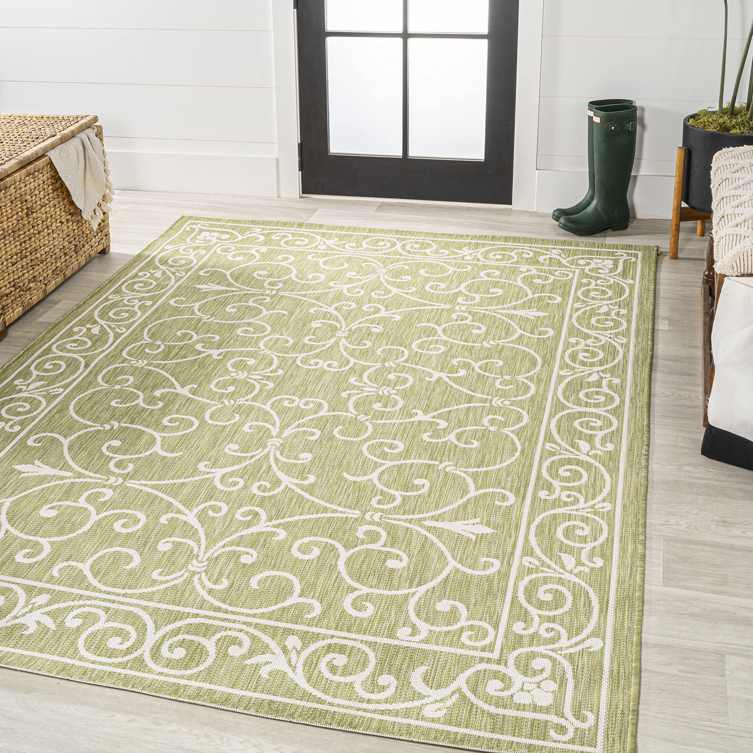 Jonathan Y Smb106H-8 Charleston Vintage Filigree Textured Weave Indoor Outdoor Area Rug, Coastal,Traditional,Transitional Easy C