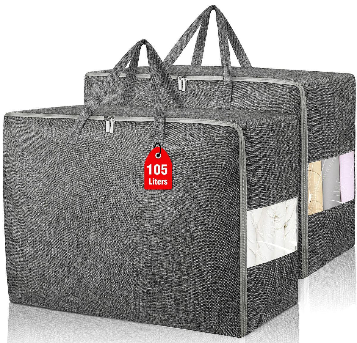 2Pack 105L Extra Large Storage Bags, Folding Moving Comforter Blanket Storage Bags Closet Organizers and Storage Containers with