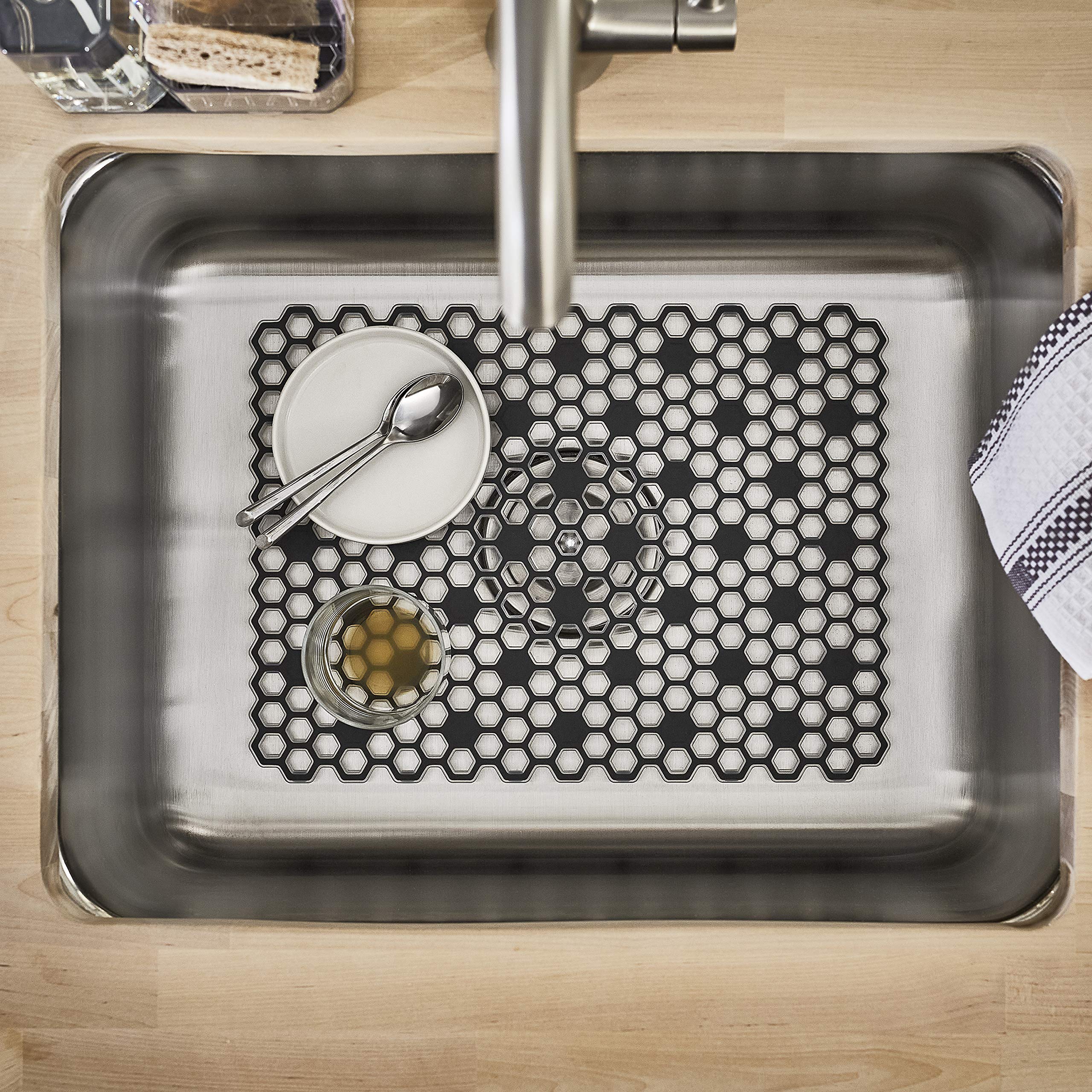 Spectrum Diversified Hexa Raised Feet Quick-Drying Heavy-Duty Protector With Non-Slip Surface, Large Farmhouse Sink Mat, Frost/G