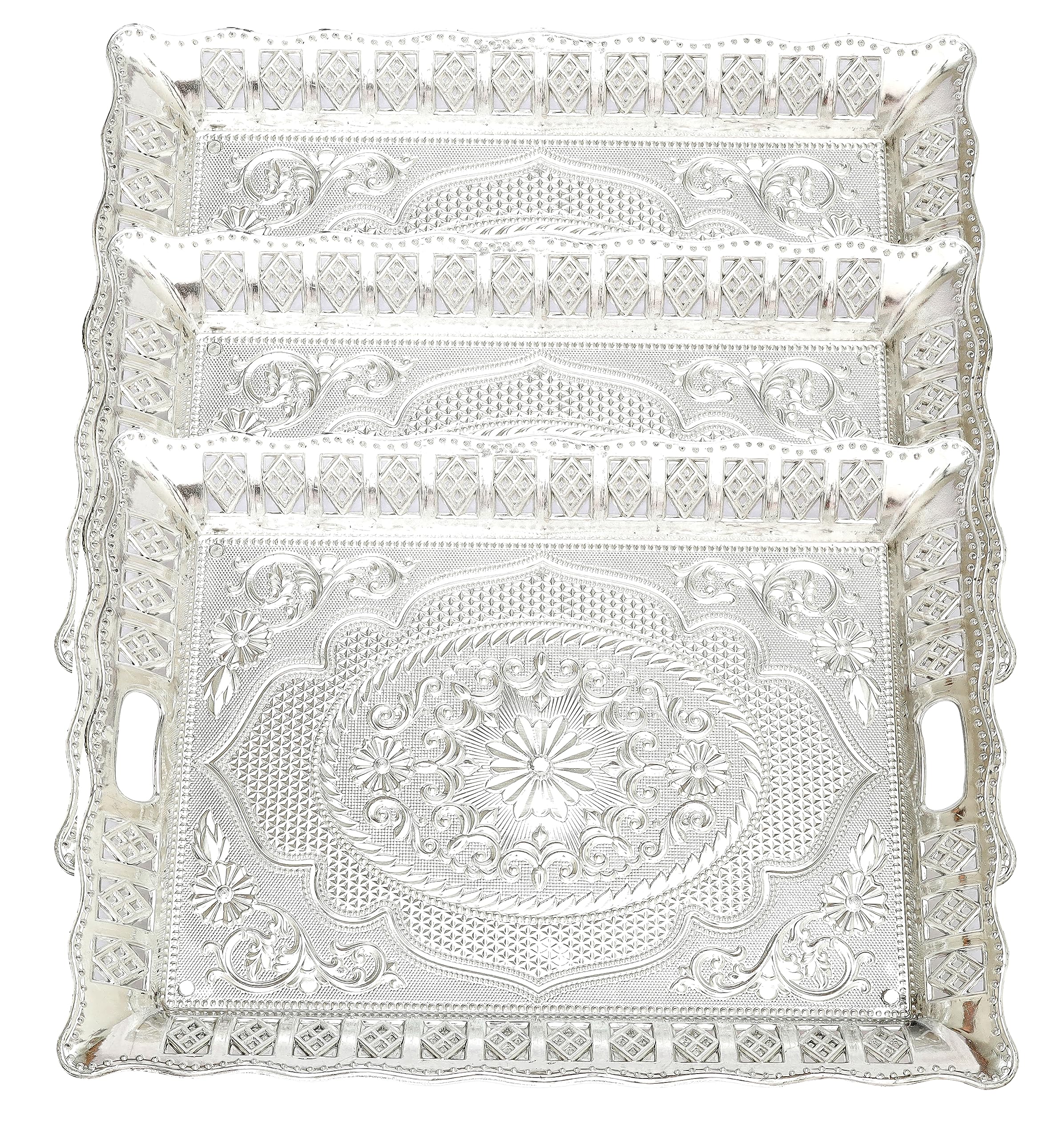 Madhuli Traditional Design Serving Rectangular Tray,Plastic Silver Finish Serving Tray,Rectangle Tray,Designer Platters,Tray For