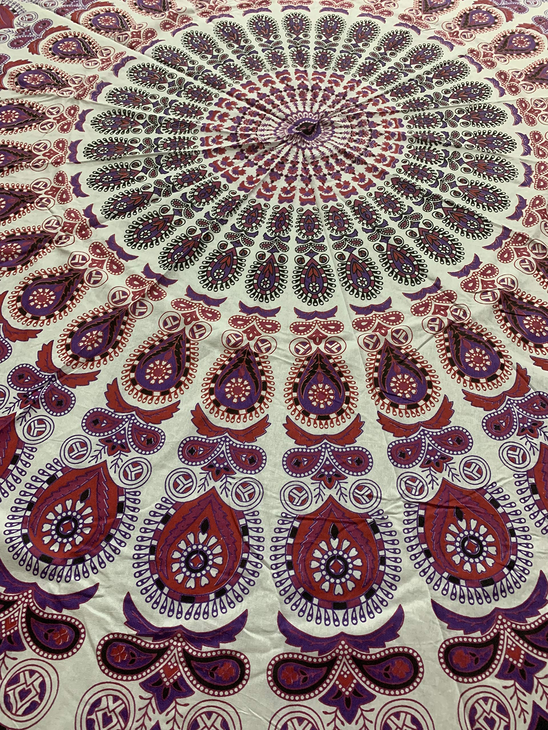 Raajsee White Pink Round Beach Tapestry Hippie Mandala/Boho Decor Beach Blanket/Indian Cotton Throw Bohemian Round Table Cloth M