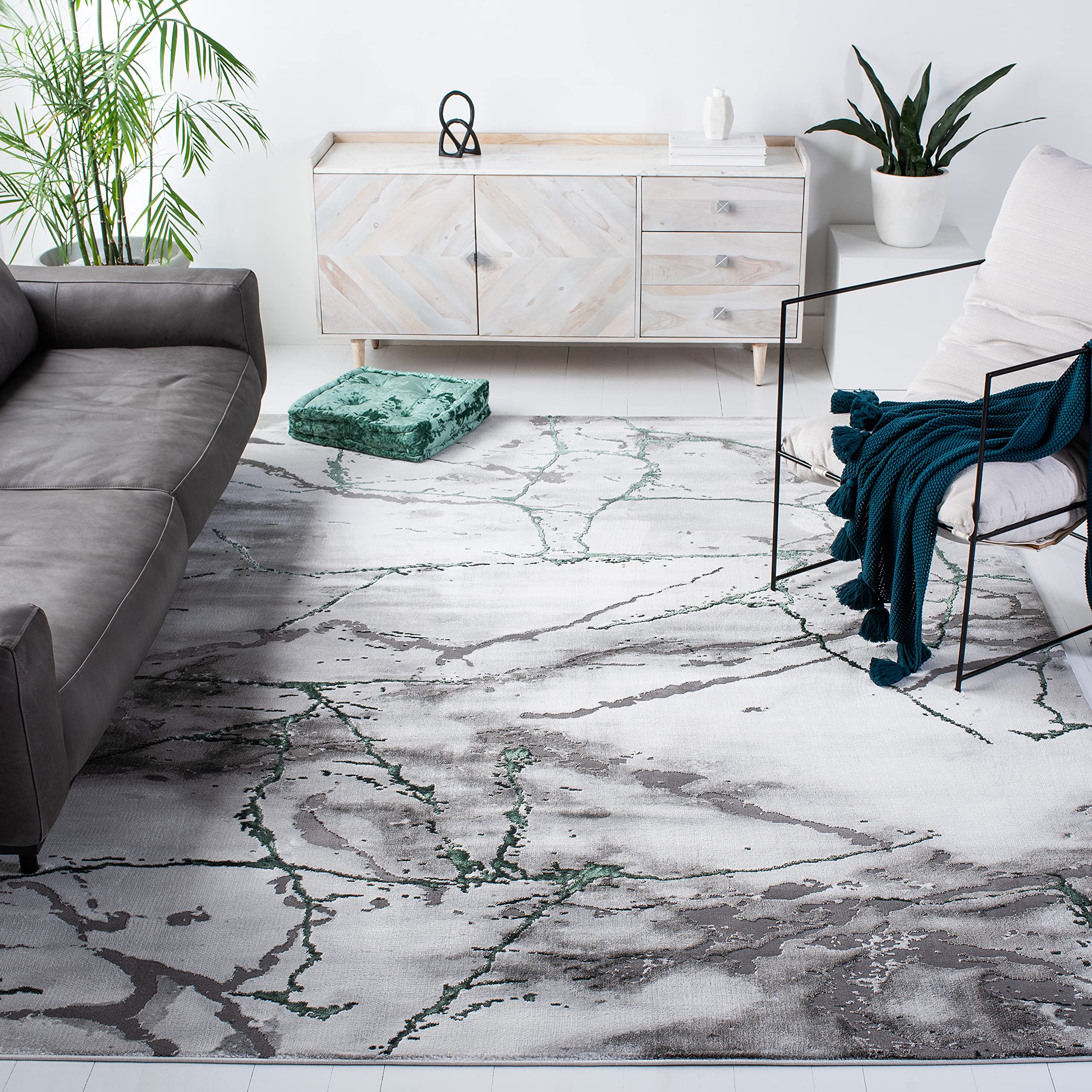 SAFAVIEH Craft Collection Area Rug - 8 x 10, Grey & Green, Modern Abstract Design, Non-Shedding & Easy Care, Ideal for High Tr