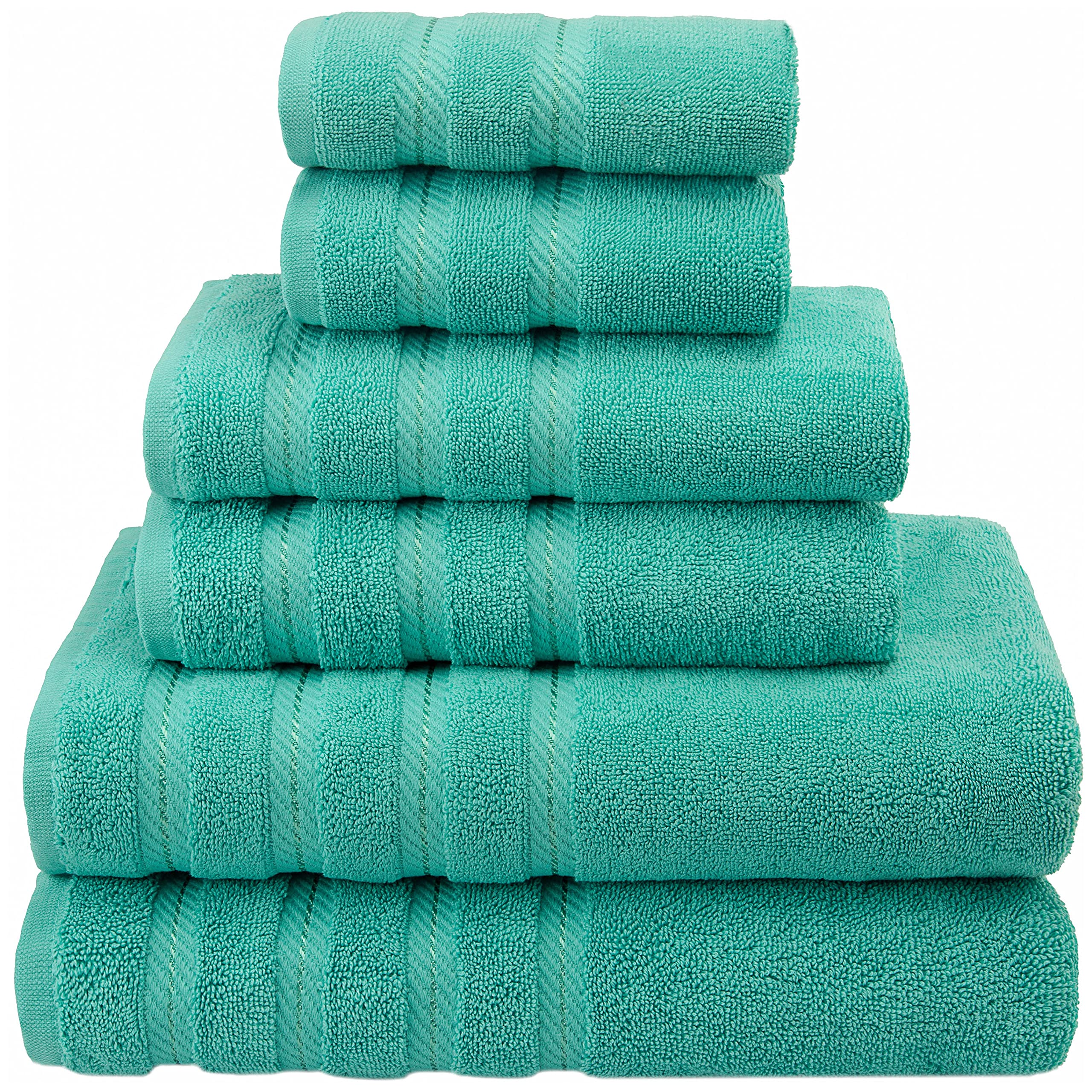 American Soft Linen 100% Carde Cotton 6 Piece Towel Set, 590 GSM Heavy Weight Soft Absorbent Turkish Towels for Bathroom, Turquo