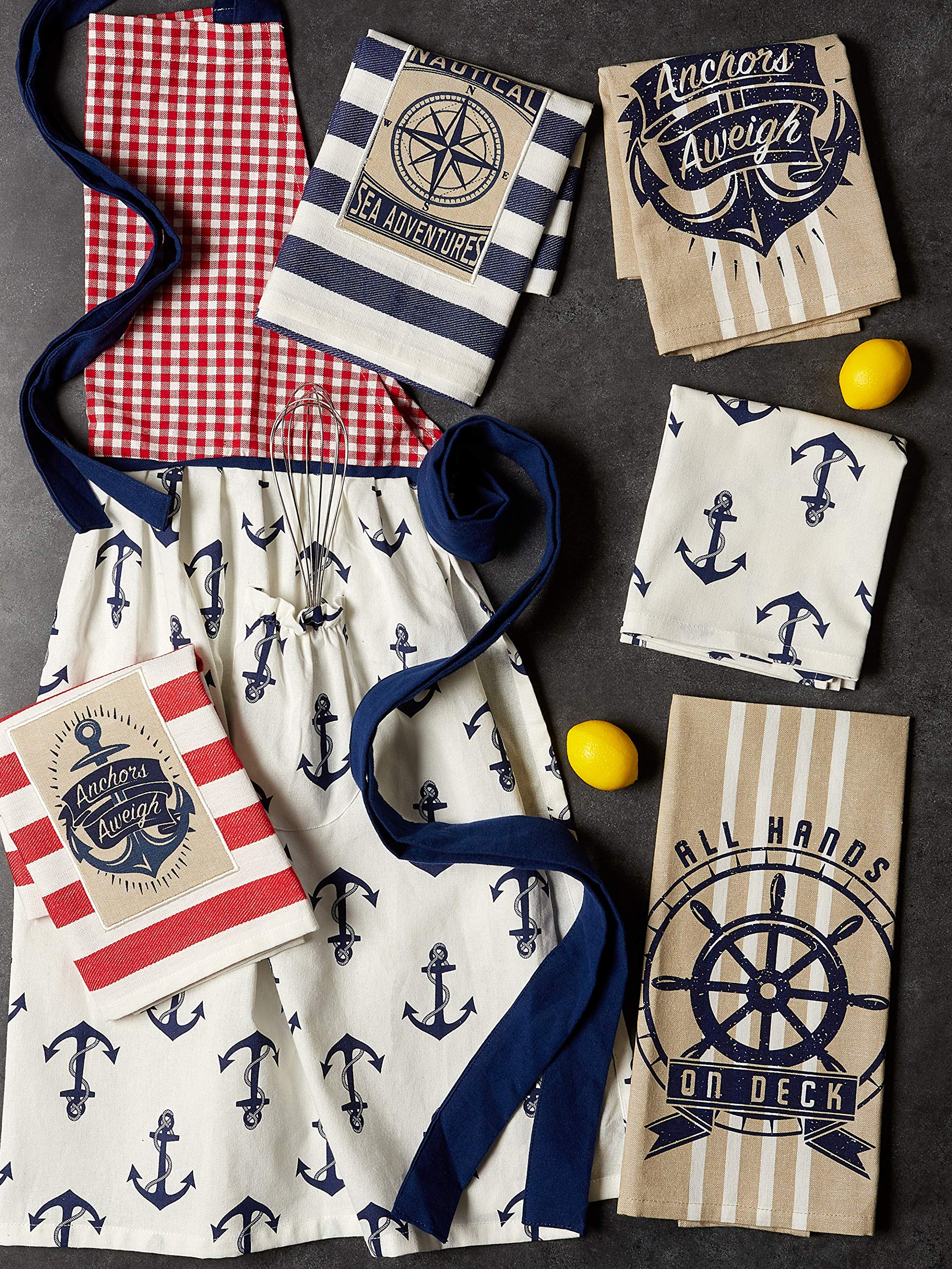 Dii Maritime Collection Kitchen Dishtowel Set, 18X28, Anchor Stripes, 3 Piece