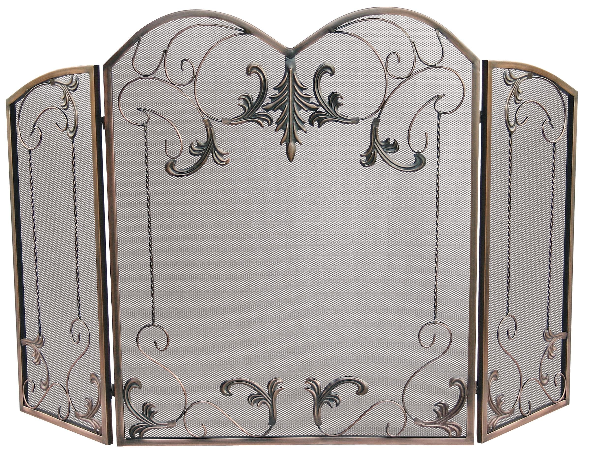 UniFlame 3-Fold Venetian Bronze Fireplace Screen with Leaf Scrolls