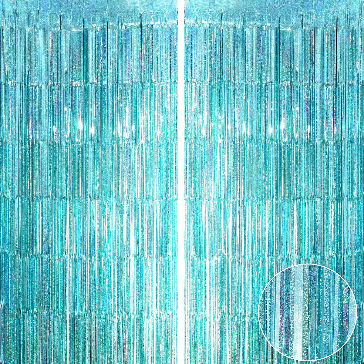 Teal Blue Tinsel Foil Fringe Curtains - Under The Sea Mermaid Ocean Theme Birthday Baby Shower Wedding Anniversary Graduation Su