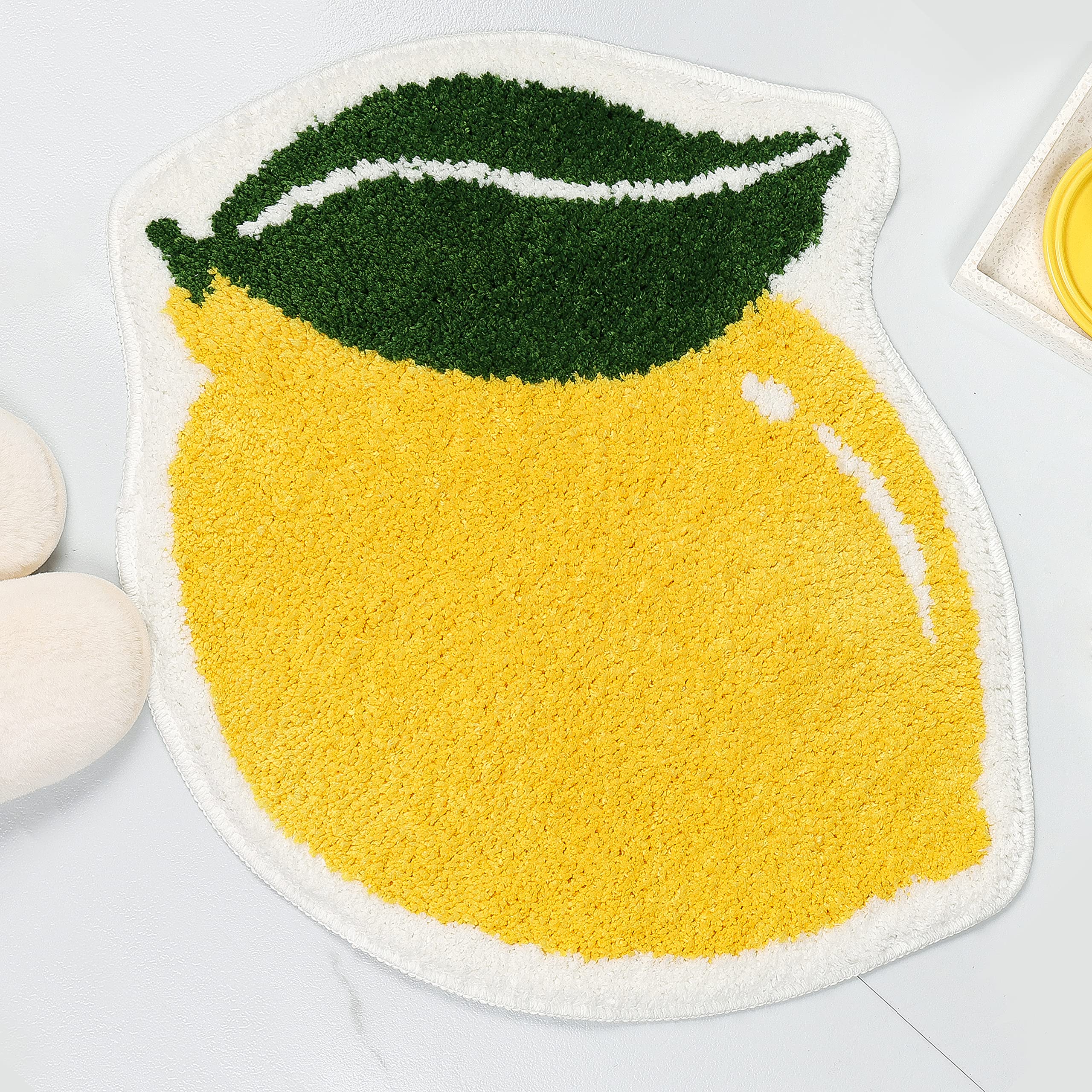 Frozzur Fruit Lemon Bathroom Rugs Absorbent Non Slip Bath Mats For Bathroom, Cute Yellow Fun Bath Mat Shower Rug Washable Shaped