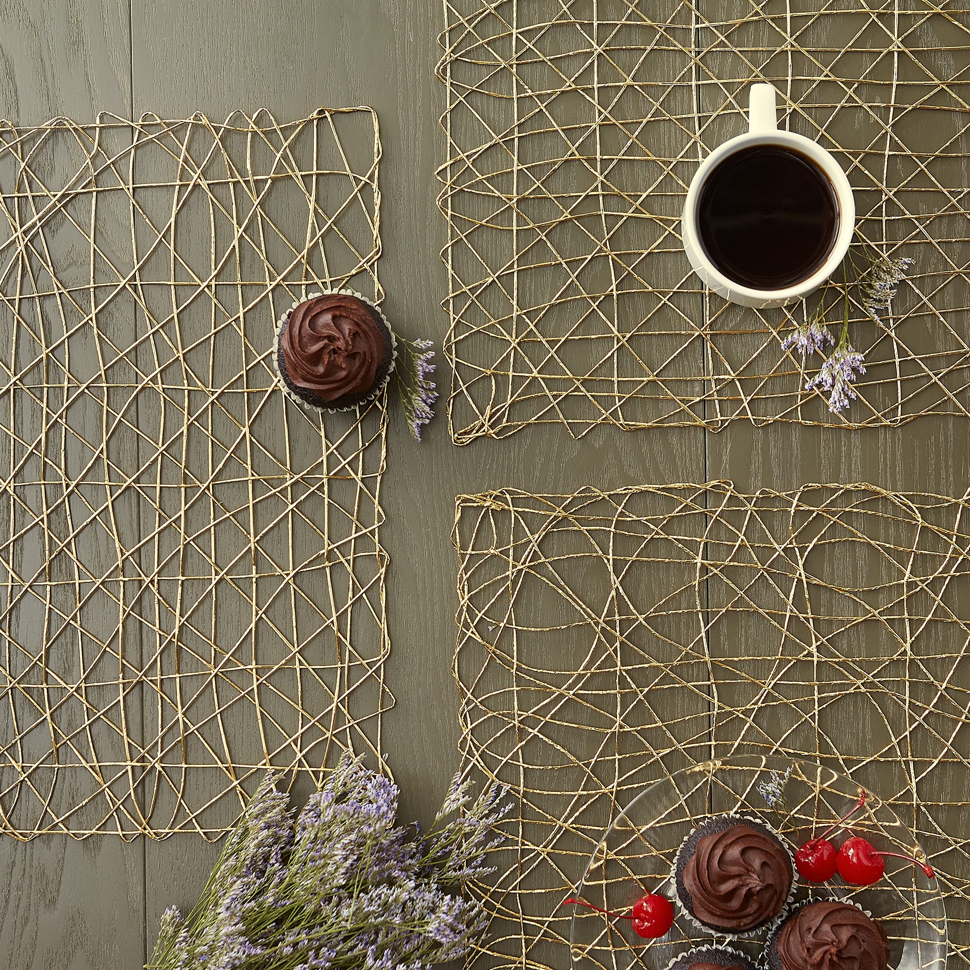 GOLD WOVEN PAPER SQUARE PLACEMAT SET/6