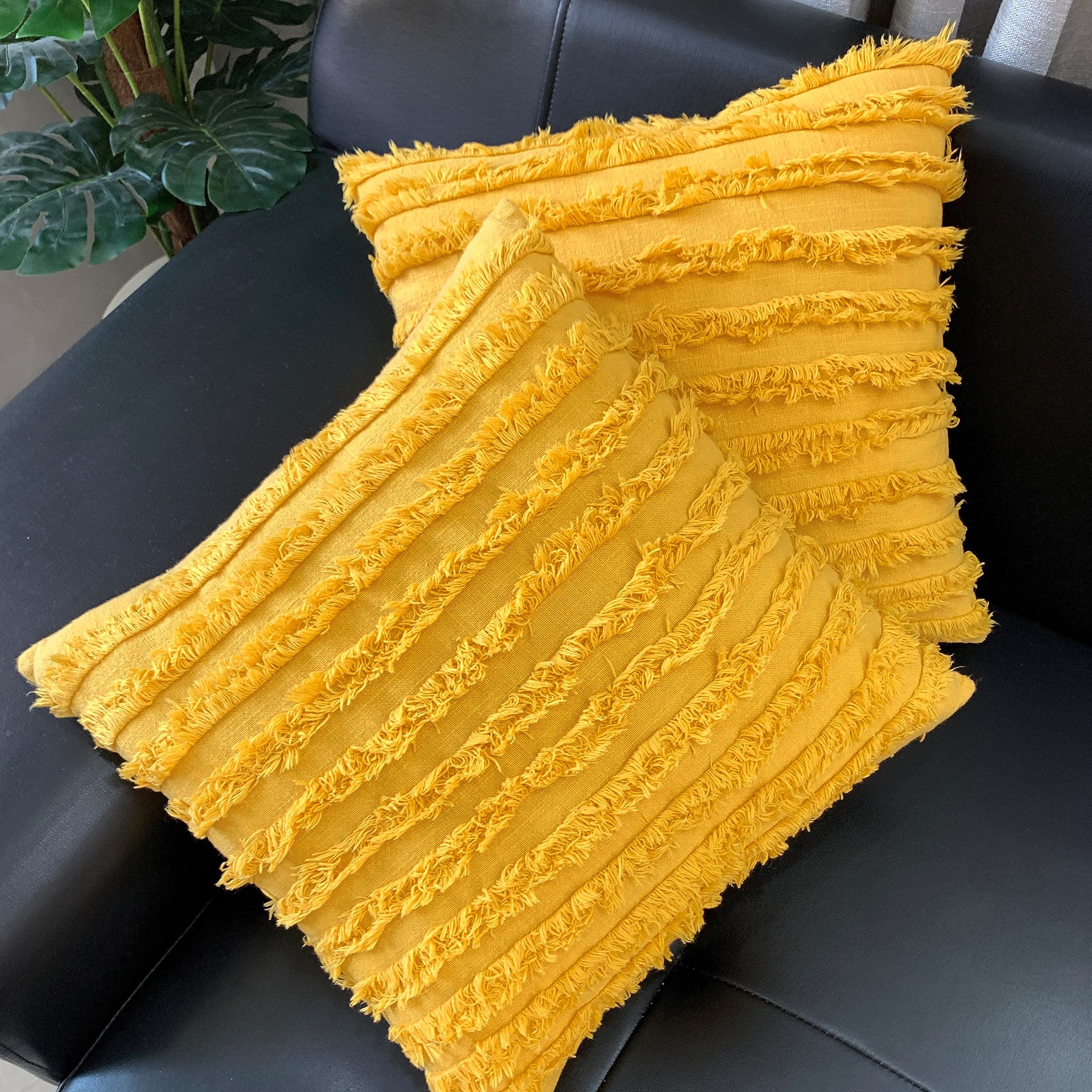 Mosey Cushion Cover 14 Inch X 14 Inch Set Of 2 | Boho 14X14 Cushion Covers | Mustard Yellow 14X14 Pillow Cover