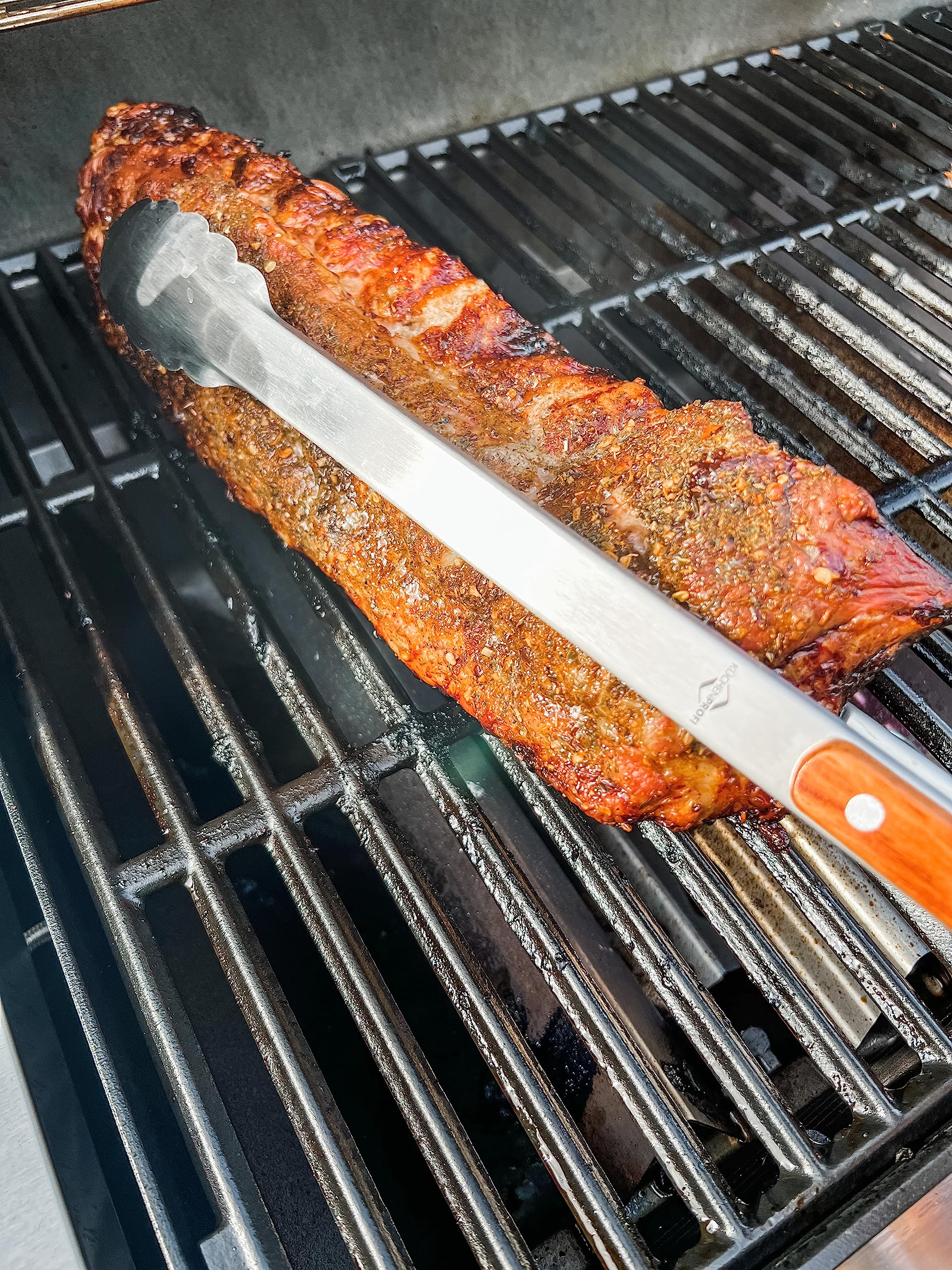 Kchenprofi Texas Heavy-Duty Stainless Steel/Rosewood Bbq Grilling Tongs, 19'' - Outdoor Grill Long Handle Tongs - Long Grilling