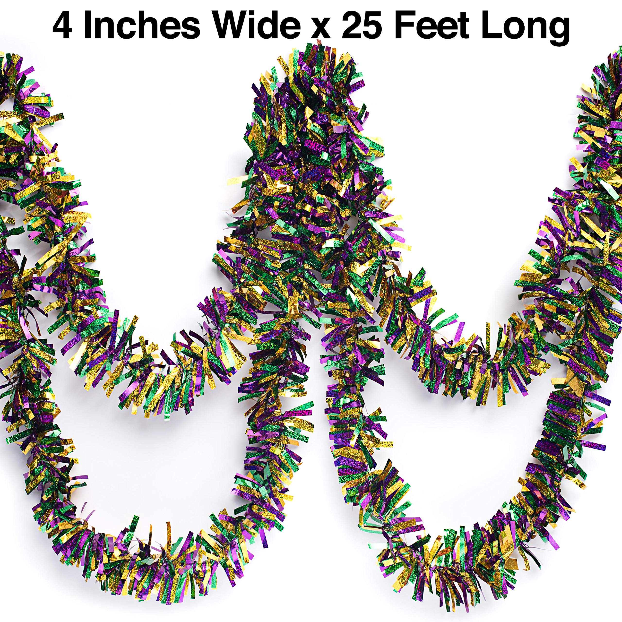 Anderson'S Three-Color Iridescent Shimmer/Glitter Sparkle Garland, Purple, Green, Gold - 4 Inches Wide X 25 Feet Long, Parade Fl