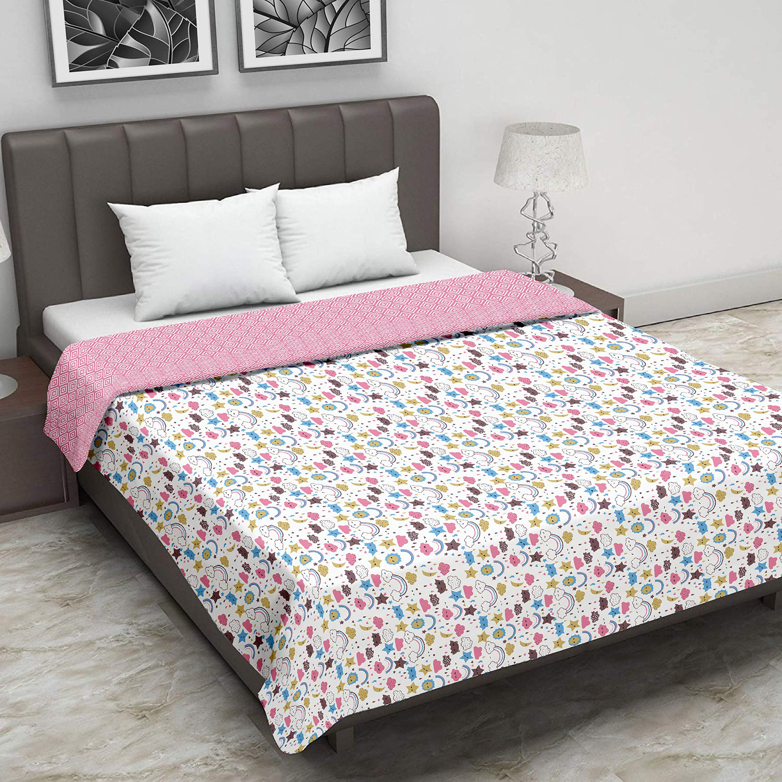 Trance Home Linen Pure Cotton Reversible Dohar Double Bed Size | AC Blanket Comforter | Soft LightWeight Bed Blanket (84 x 88 i