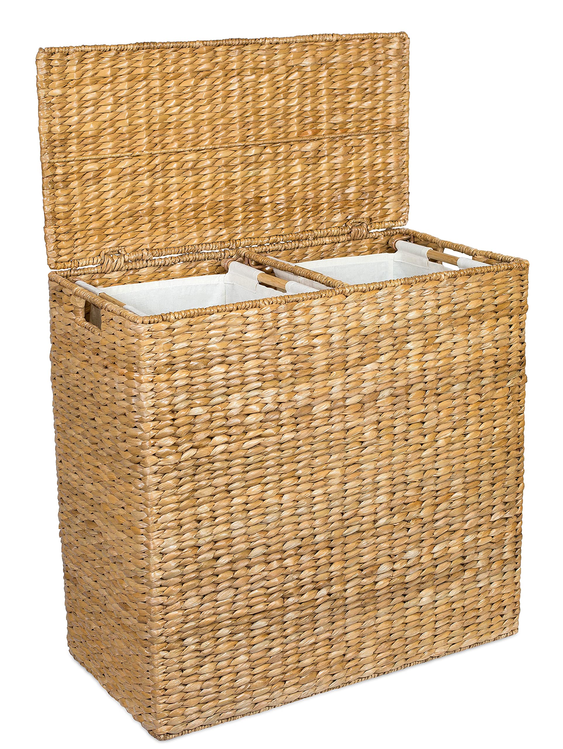 Birdrock Home Oversized Divided Hamper With Liners (Honey) | Made Of Natural Woven Seagrass Fiber | Organize Laundry | Cut-Out H